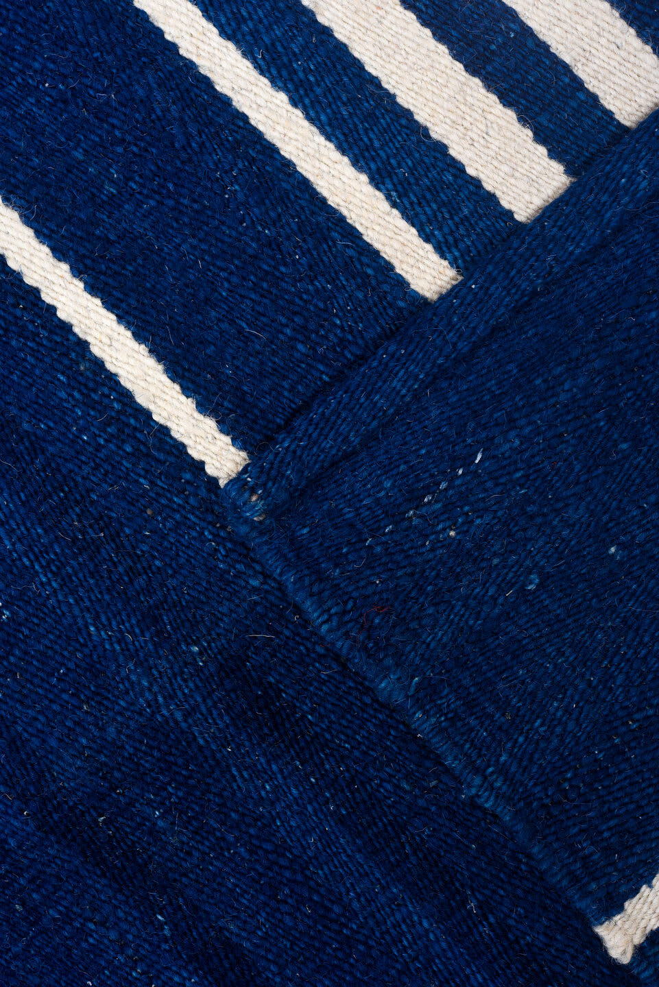 6' x 8' one-of-a-kind handmade vintage Kilim medium size rug. Color palette: indigo, ivory, purple