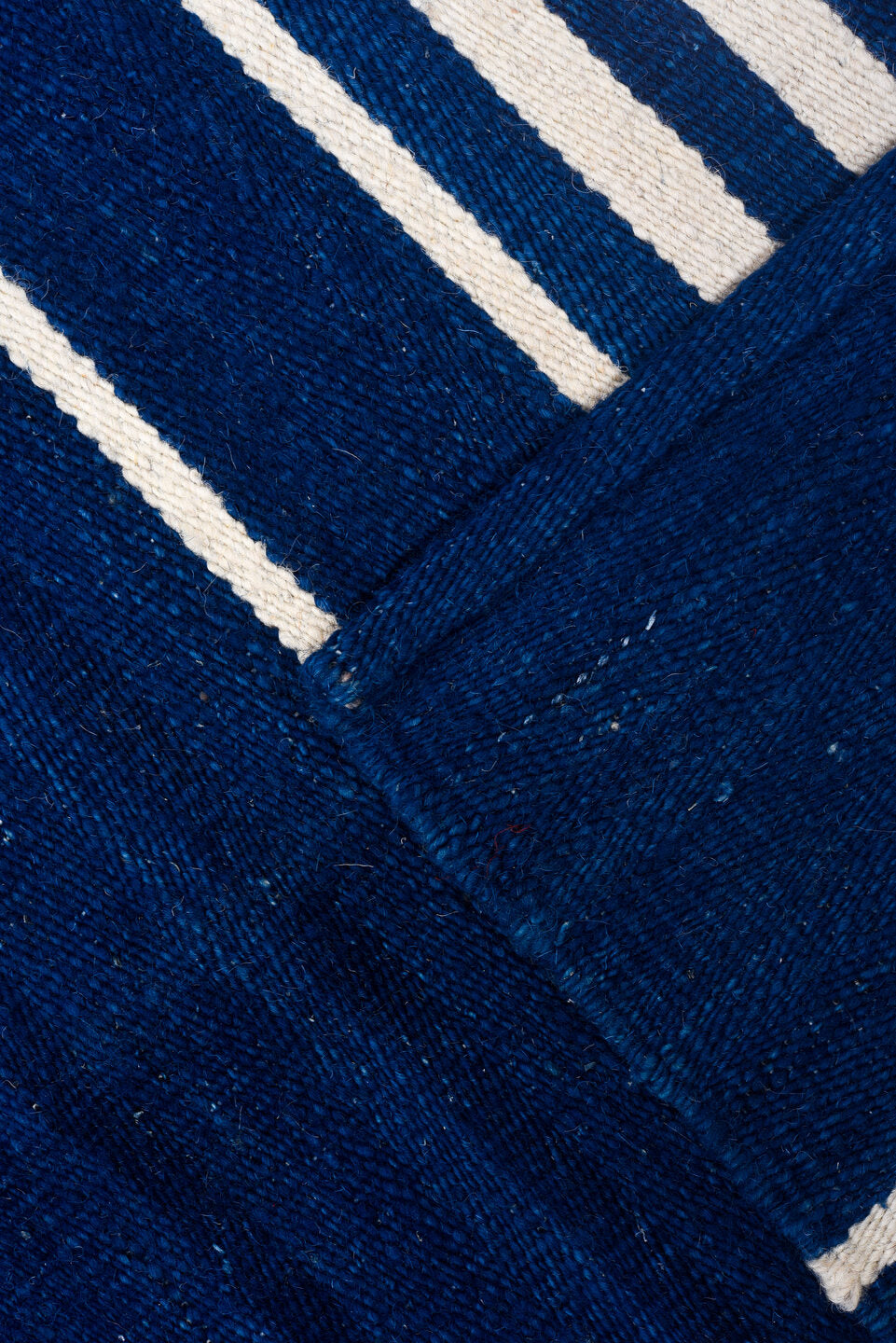 6' x 8' one-of-a-kind handmade vintage Kilim medium size rug. Color palette: indigo, ivory, purple