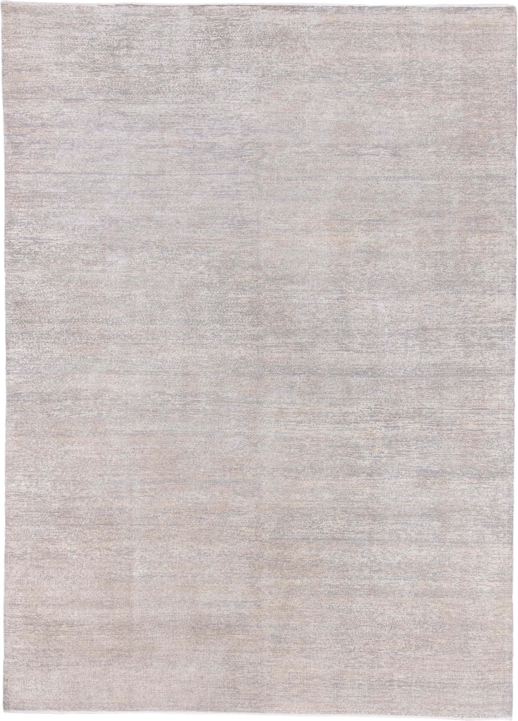 9' x 13' one-of-a-kind handmade vintage Sari Silk large size rug. Color palette: ivory, silver, taupe, cream, pale gray
