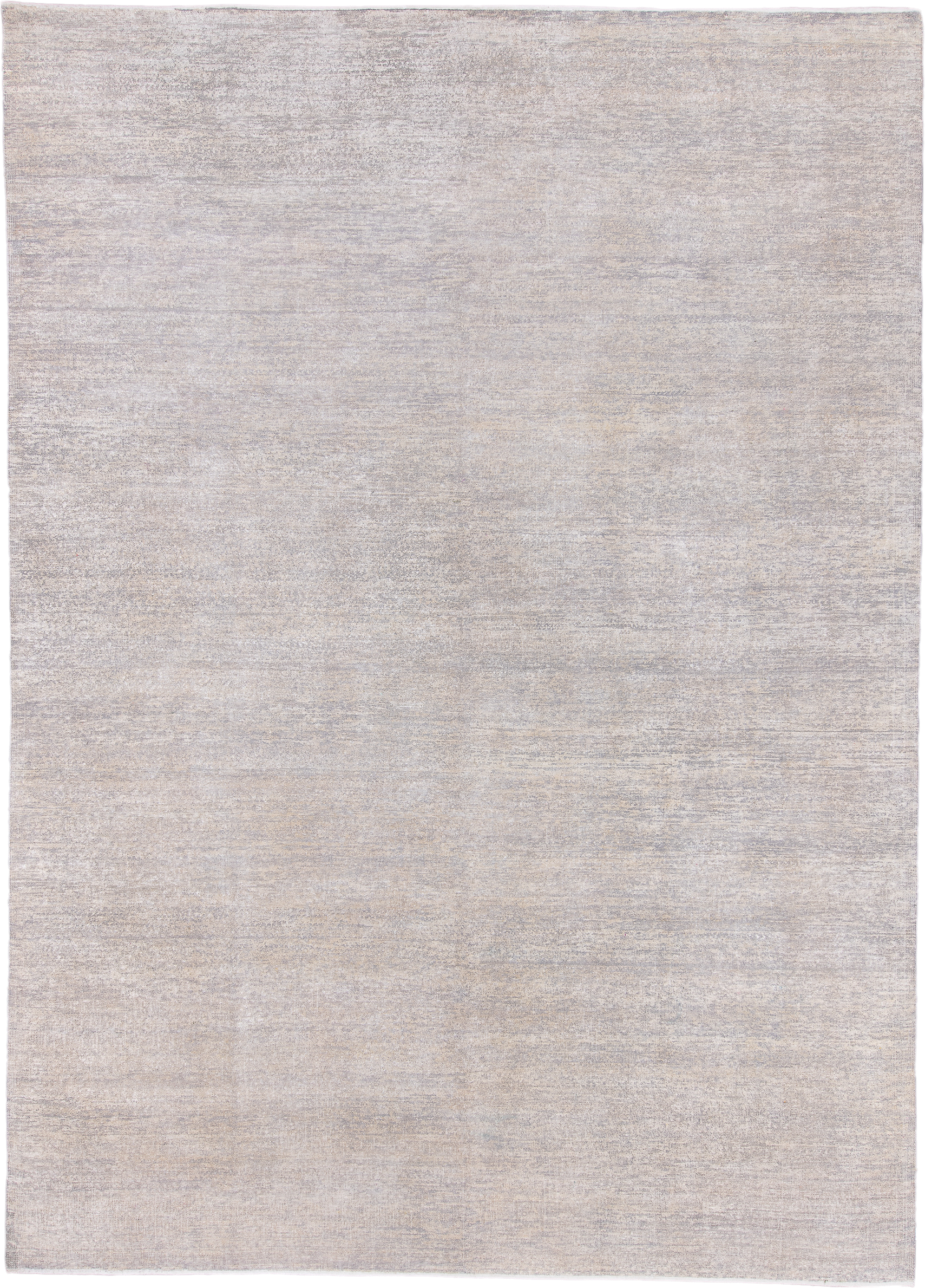 9' x 13' one-of-a-kind handmade vintage Sari Silk large size rug. Color palette: ivory, silver, taupe, cream, pale gray
