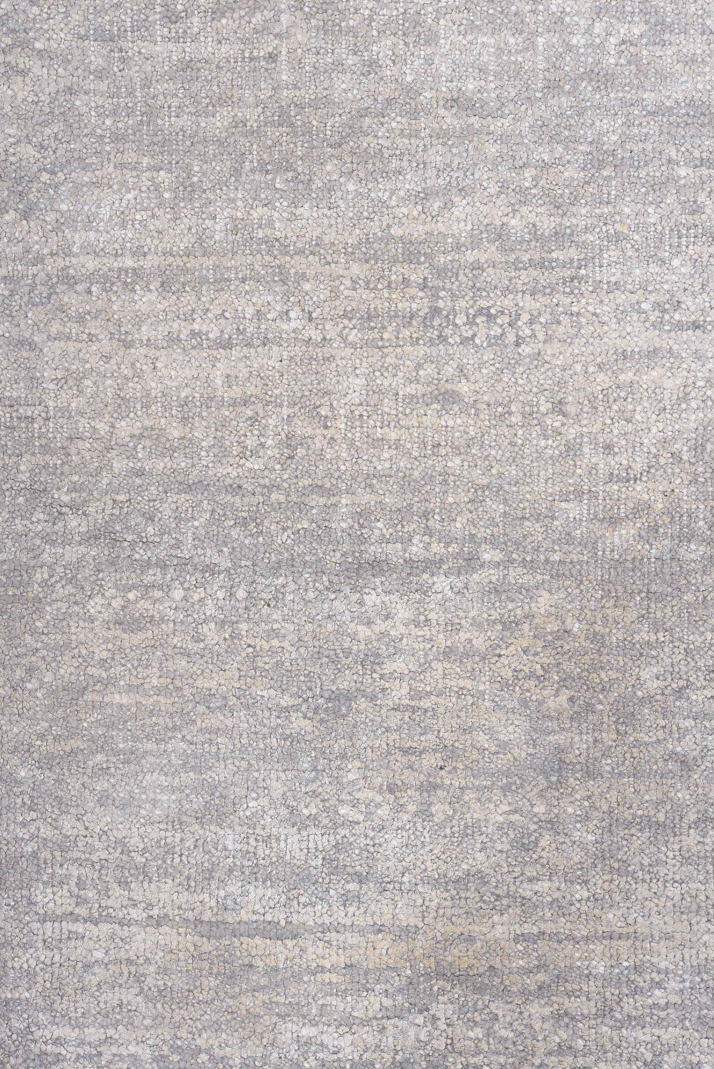 9' x 13' one-of-a-kind handmade vintage Sari Silk large size rug. Color palette: ivory, silver, taupe, cream, pale gray