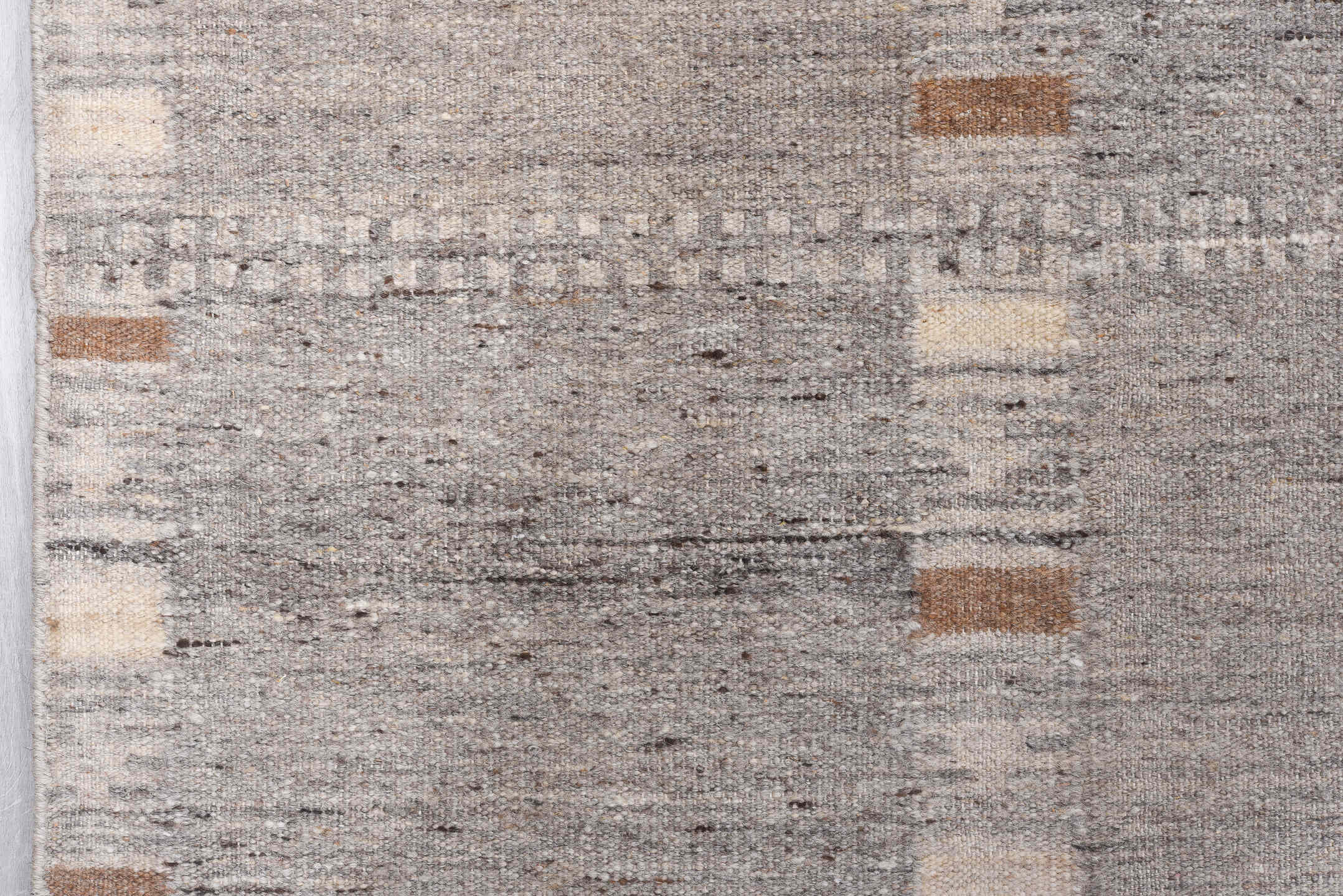 8' x 9' one-of-a-kind handmade vintage Kilim rug. Color palette: gray, light gray, off-white, pink