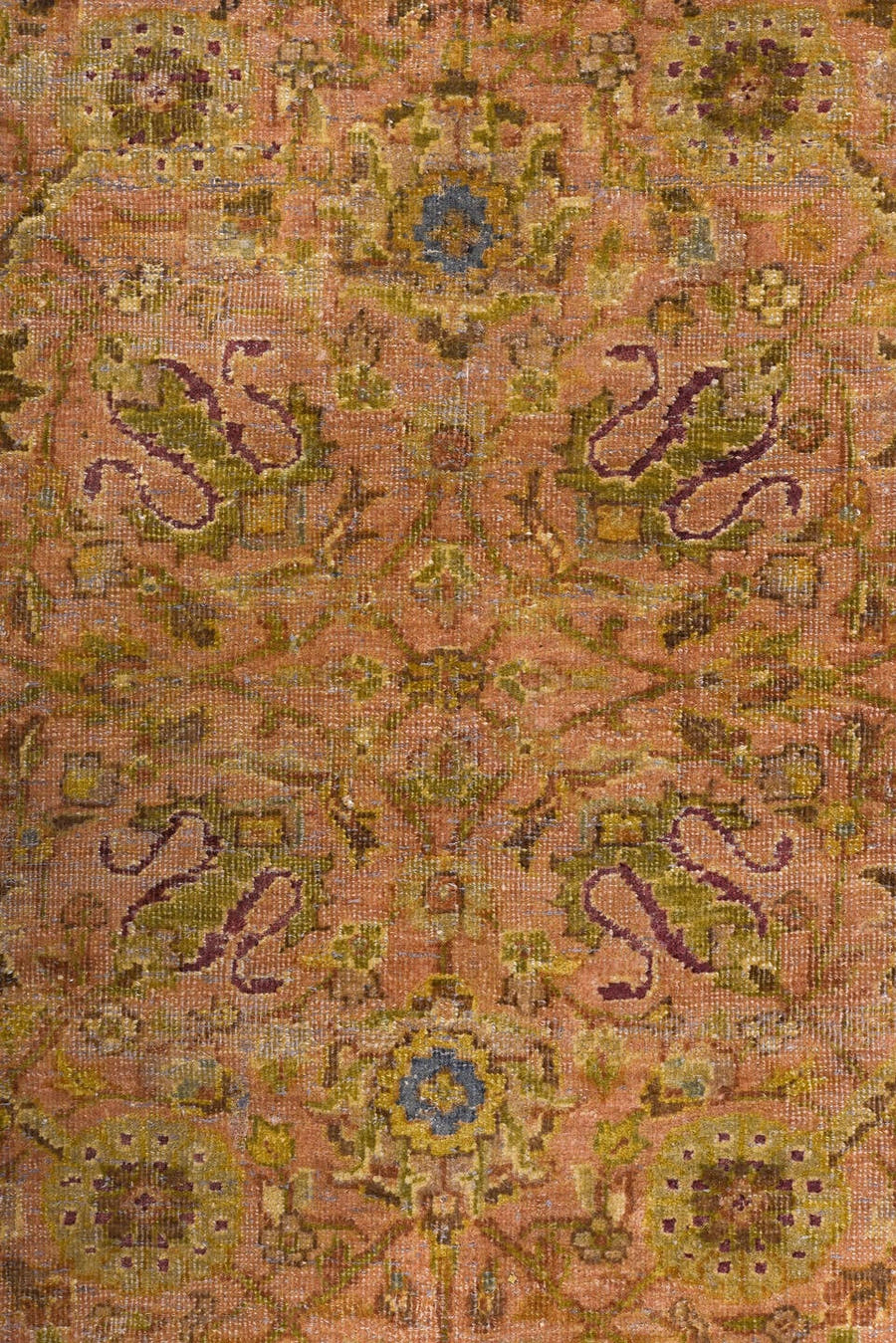 8' x 9' one-of-a-kind handmade vintage Sivas rug. Color palette: camel, taupe, dusty rose, faded gold, slate blue, ivory