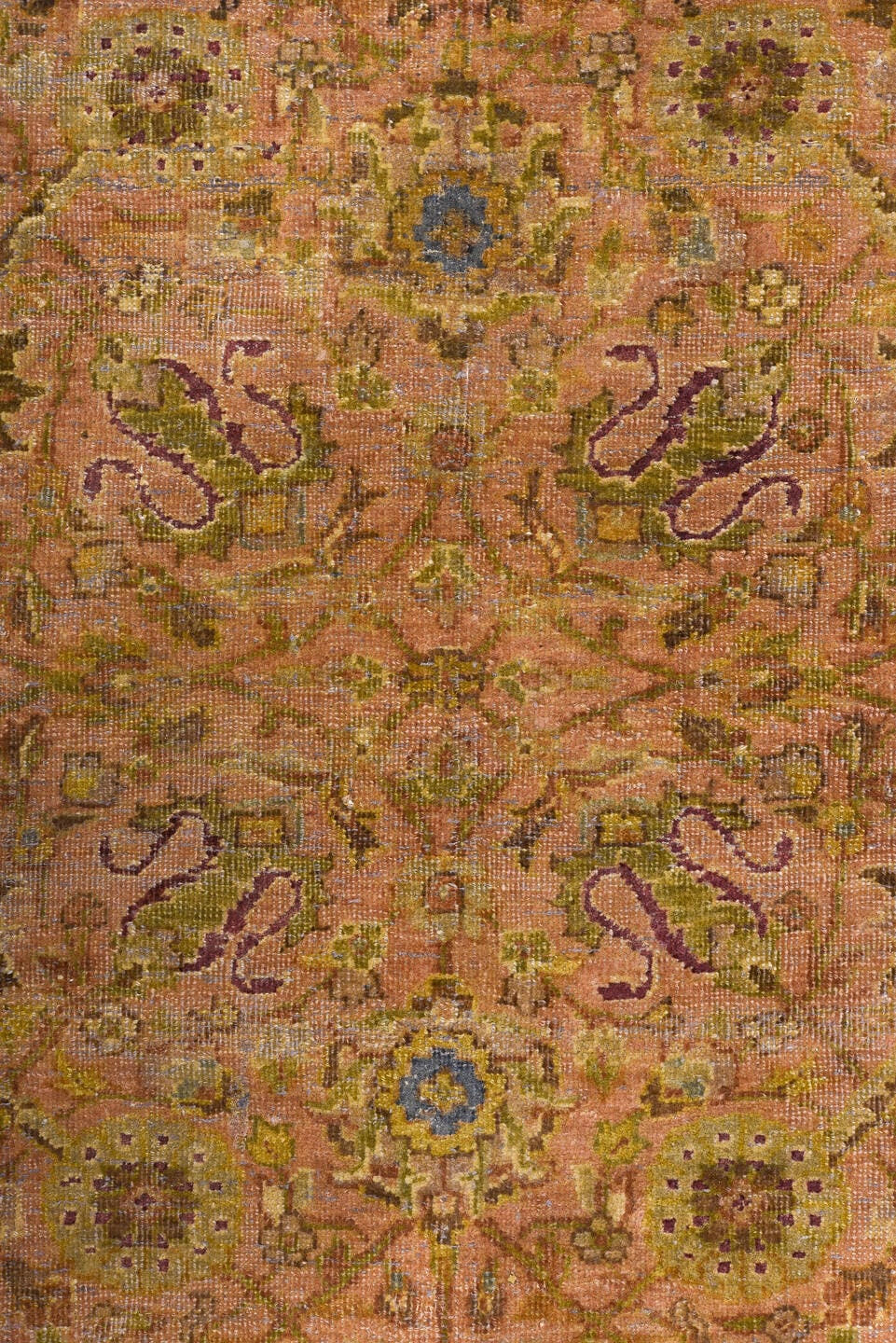 8' x 9' one-of-a-kind handmade vintage Sivas rug. Color palette: camel, taupe, dusty rose, faded gold, slate blue, ivory