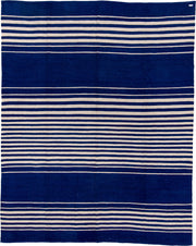 8' x 10' one-of-a-kind handmade vintage Kilim large size rug. Color palette: indigo, ivory, purple