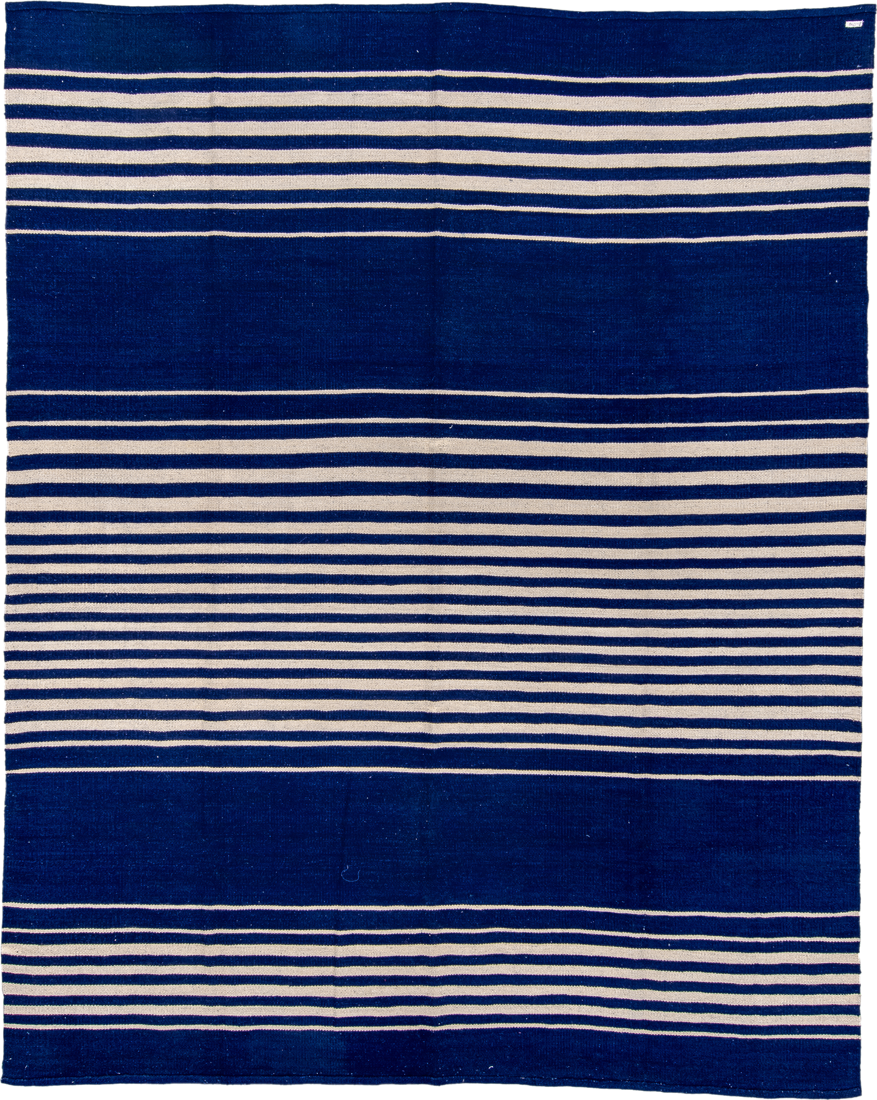 8' x 10' one-of-a-kind handmade vintage Kilim large size rug. Color palette: indigo, ivory, purple