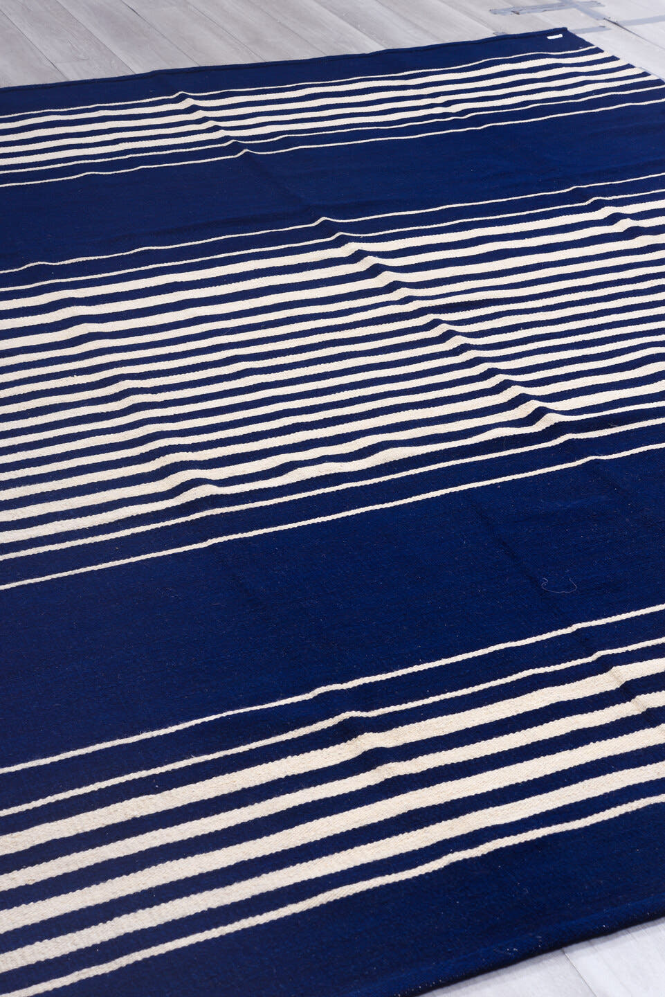 8' x 10' one-of-a-kind handmade vintage Kilim large size rug. Color palette: indigo, ivory, purple