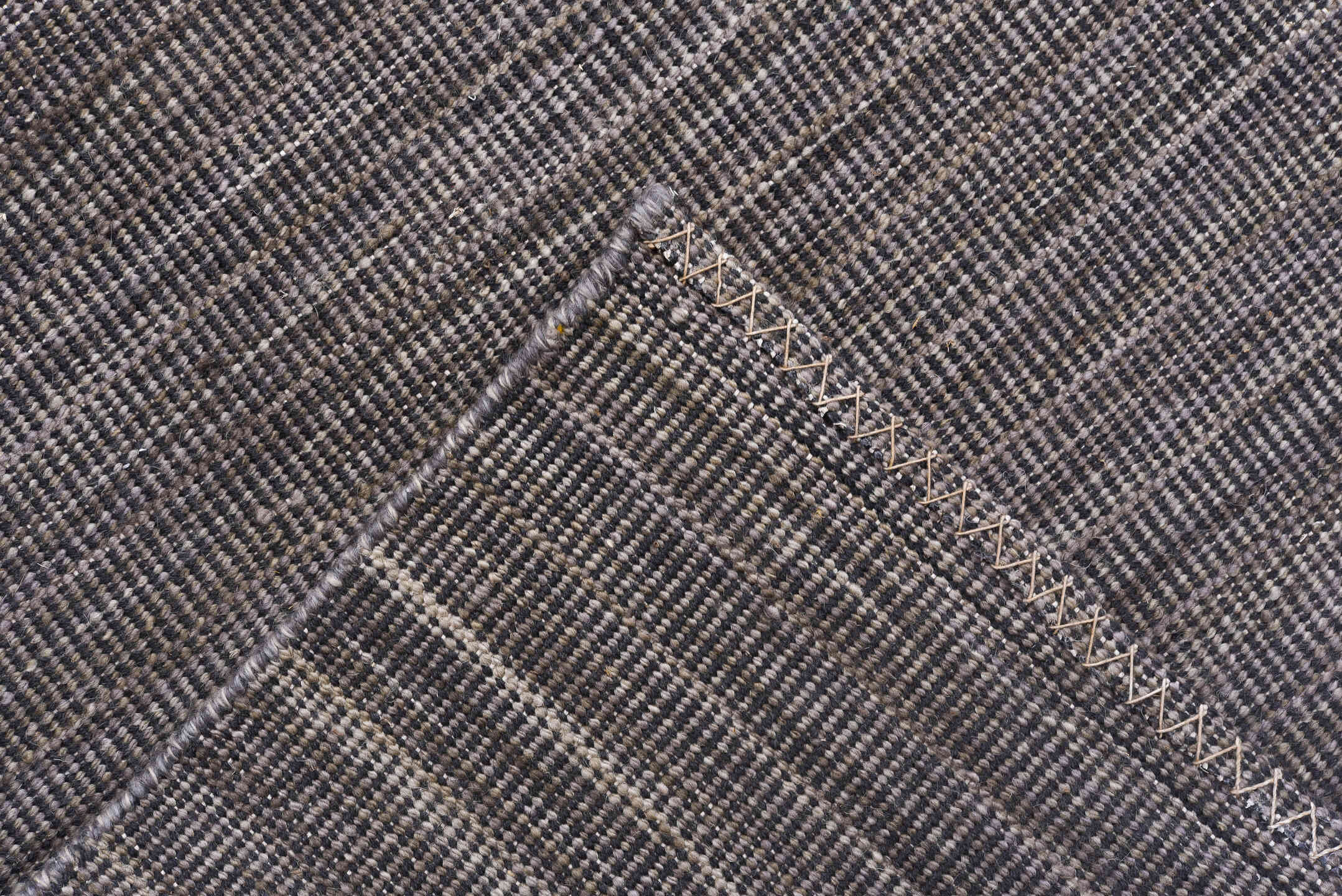9' x 12' one-of-a-kind handmade vintage Kilim large size rug. Color palette: taupe, gray, charcoal, ivory, beige, black