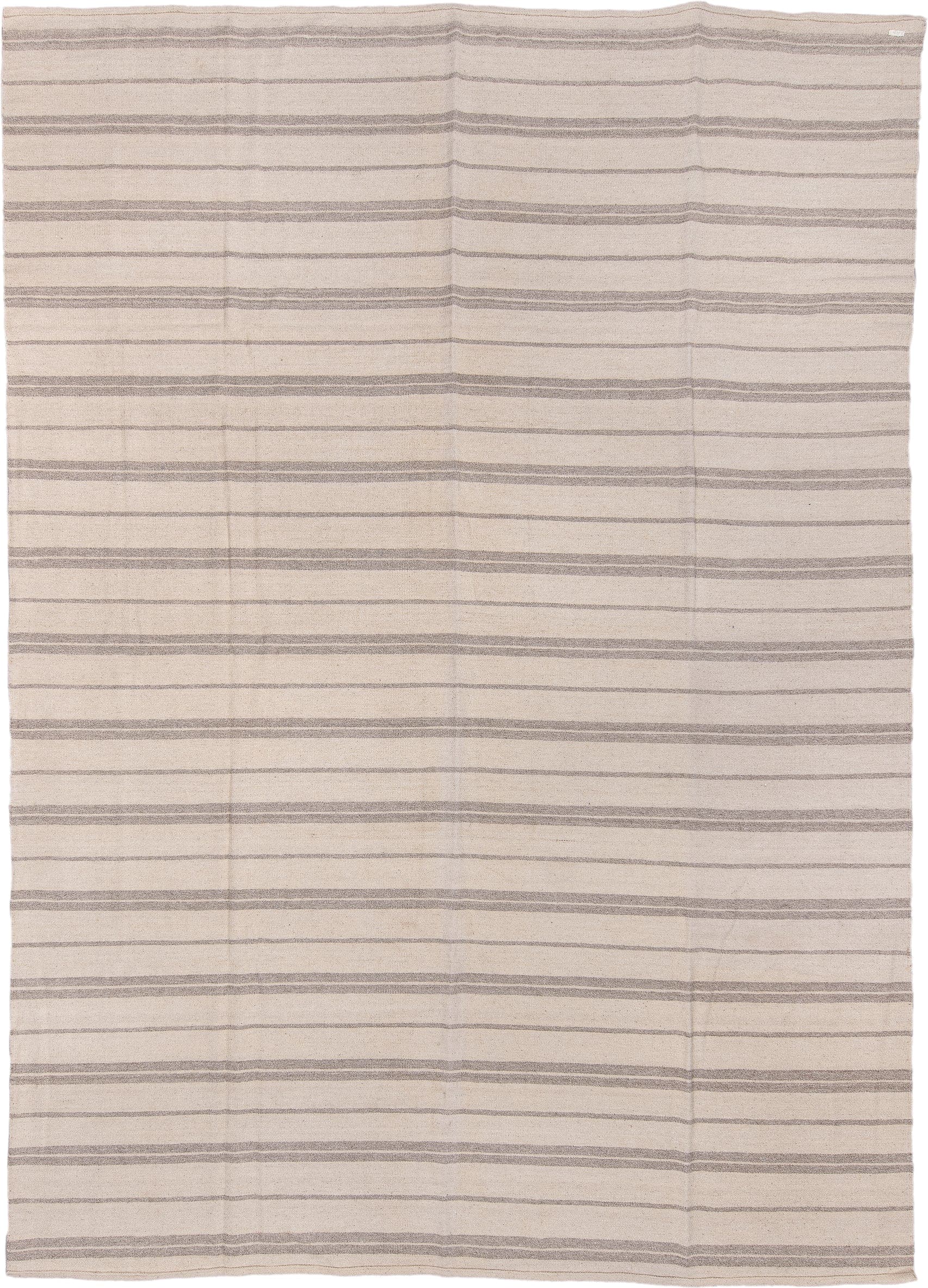9' x 13' one-of-a-kind handmade vintage Kilim large size rug. Color palette: ivory, taupe, gray, cream, beige