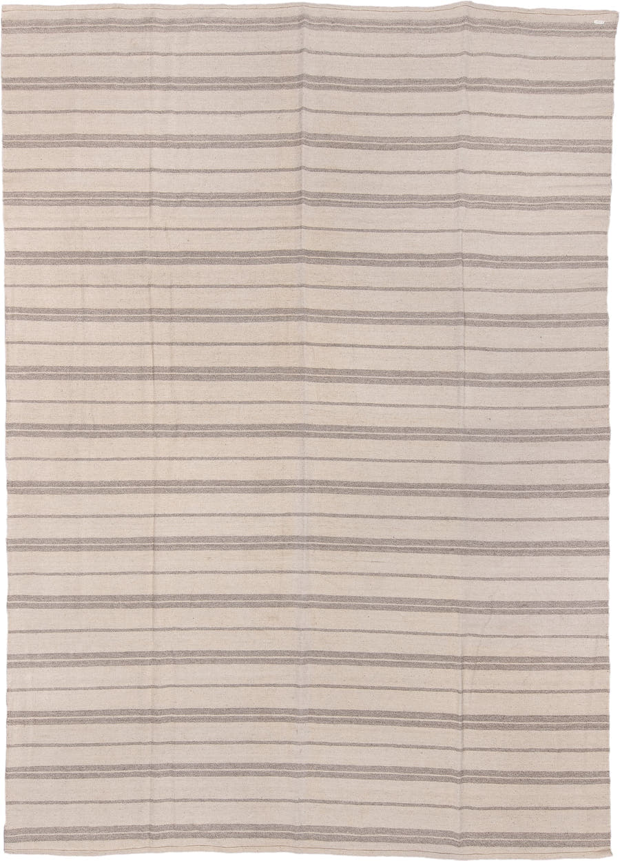 9' x 13' one-of-a-kind handmade vintage Kilim large size rug. Color palette: ivory, taupe, gray, cream, beige