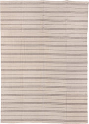 9' x 13' one-of-a-kind handmade vintage Kilim large size rug. Color palette: ivory, taupe, gray, cream, beige