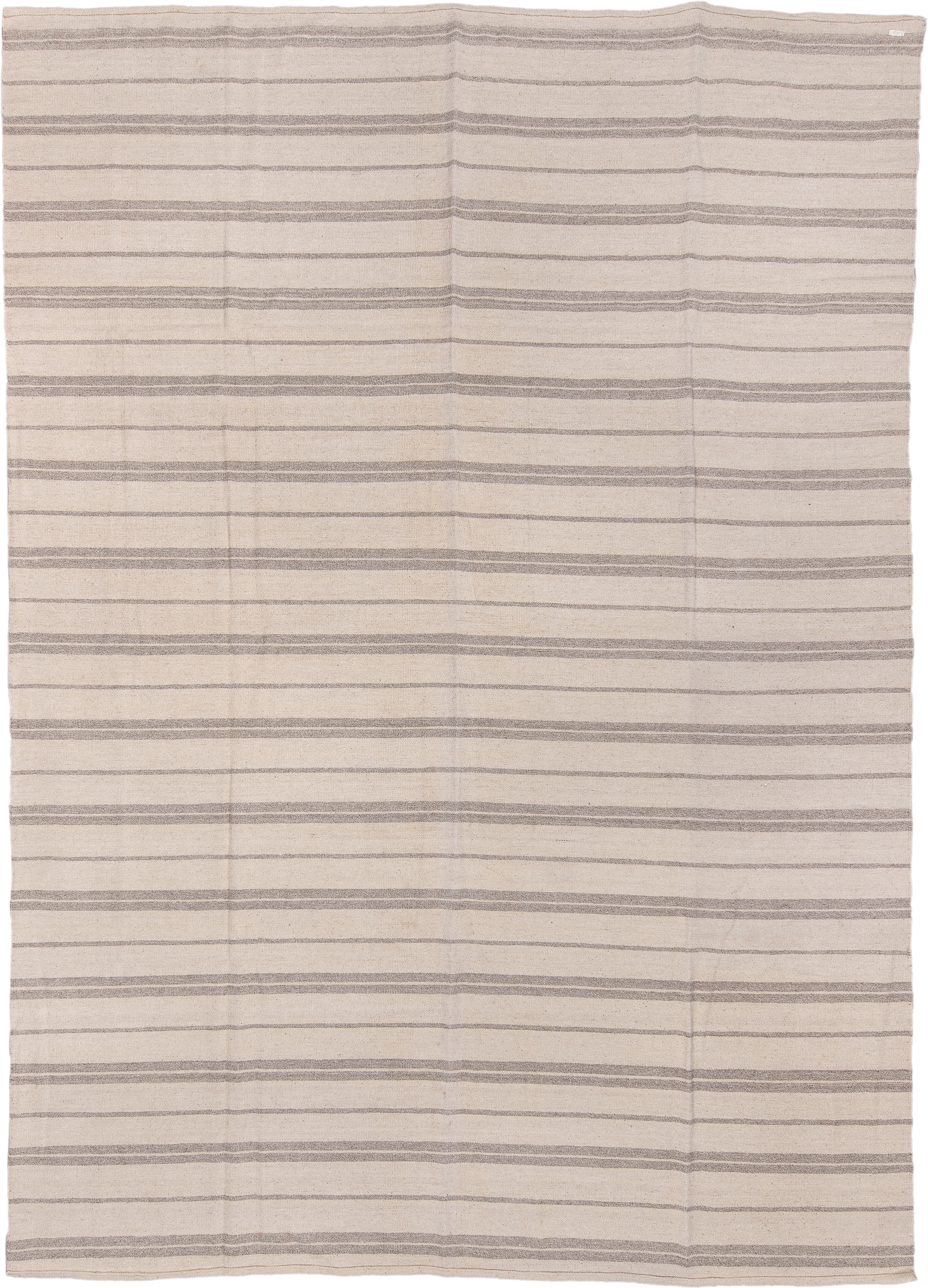 9' x 13' one-of-a-kind handmade vintage Kilim large size rug. Color palette: ivory, taupe, gray, cream, beige