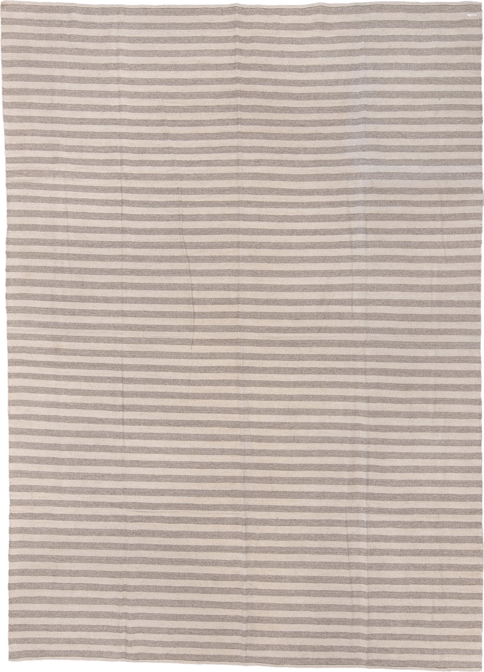 10' x 13' one-of-a-kind handmade vintage Kilim large size rug. Color palette: ivory, taupe, beige, gray