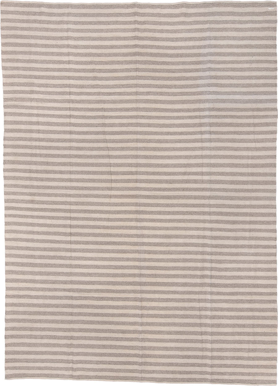 10' x 13' one-of-a-kind handmade vintage Kilim large size rug. Color palette: ivory, taupe, beige, gray