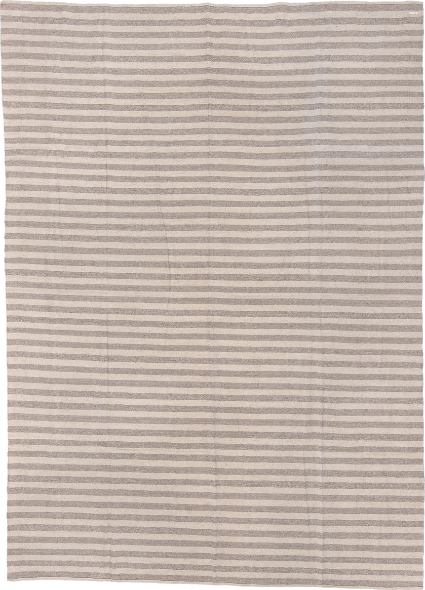 10' x 13' one-of-a-kind handmade vintage Kilim large size rug. Color palette: ivory, taupe, beige, gray