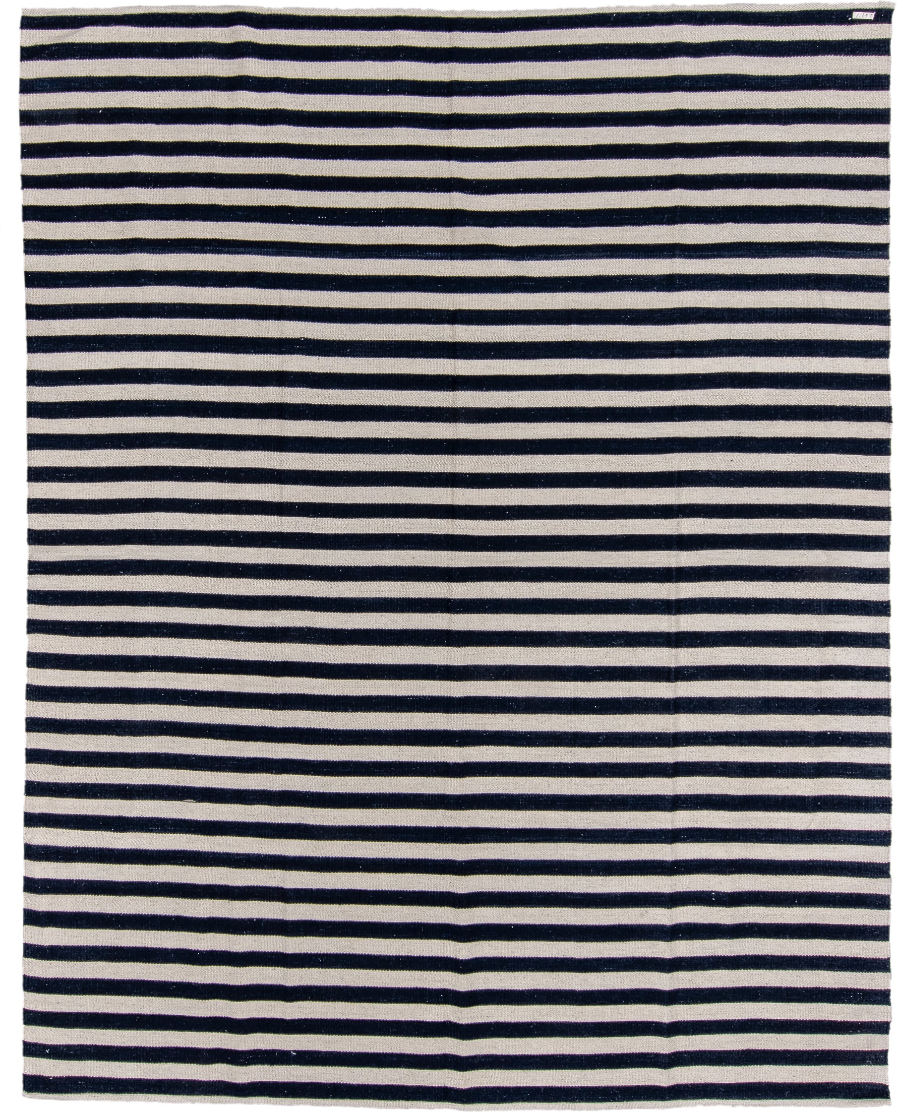 7' x 9' one-of-a-kind handmade vintage Kilim rug. Color palette: ivory, navy, blue