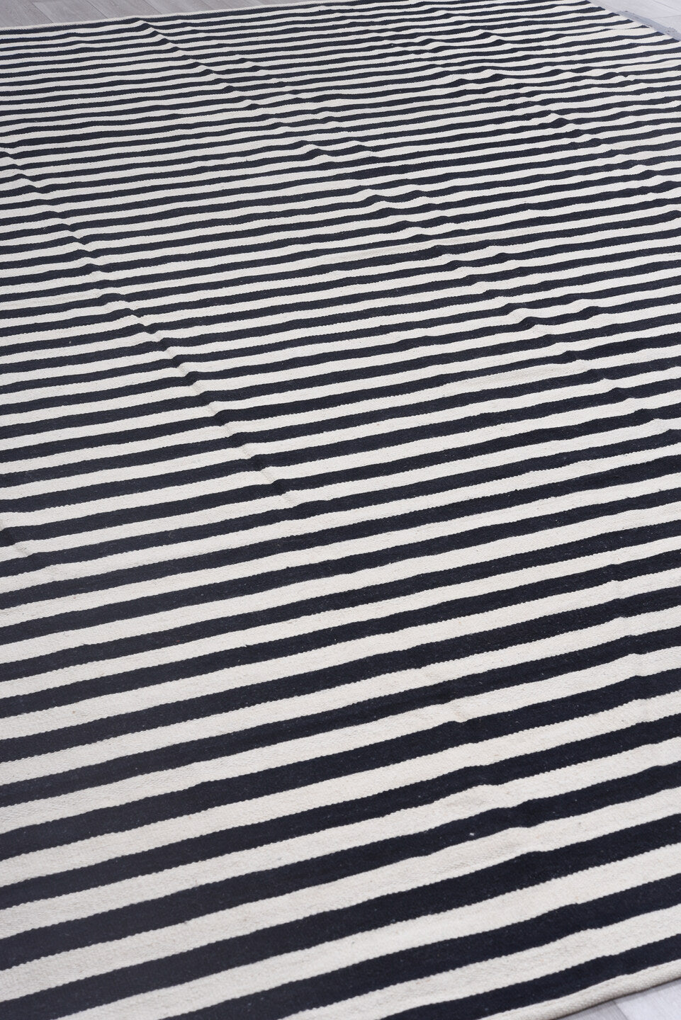 10' x 14' one-of-a-kind handmade vintage Kilim large size rug. Color palette: black, blue, dark gray, gainsboro, gray