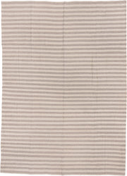 8' x 12' one-of-a-kind handmade vintage Kilim large size rug. Color palette: ivory, taupe, beige, light gray, gray