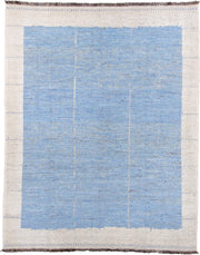 9' x 12' one-of-a-kind handmade vintage Tulu large size rug. Color palette: sky blue, ivory, cream, taupe, charcoal