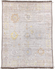 9' x 12' one-of-a-kind handmade vintage Tulu large size rug. Color palette: ivory, taupe, pale_gold, soft_gray, beige, camel