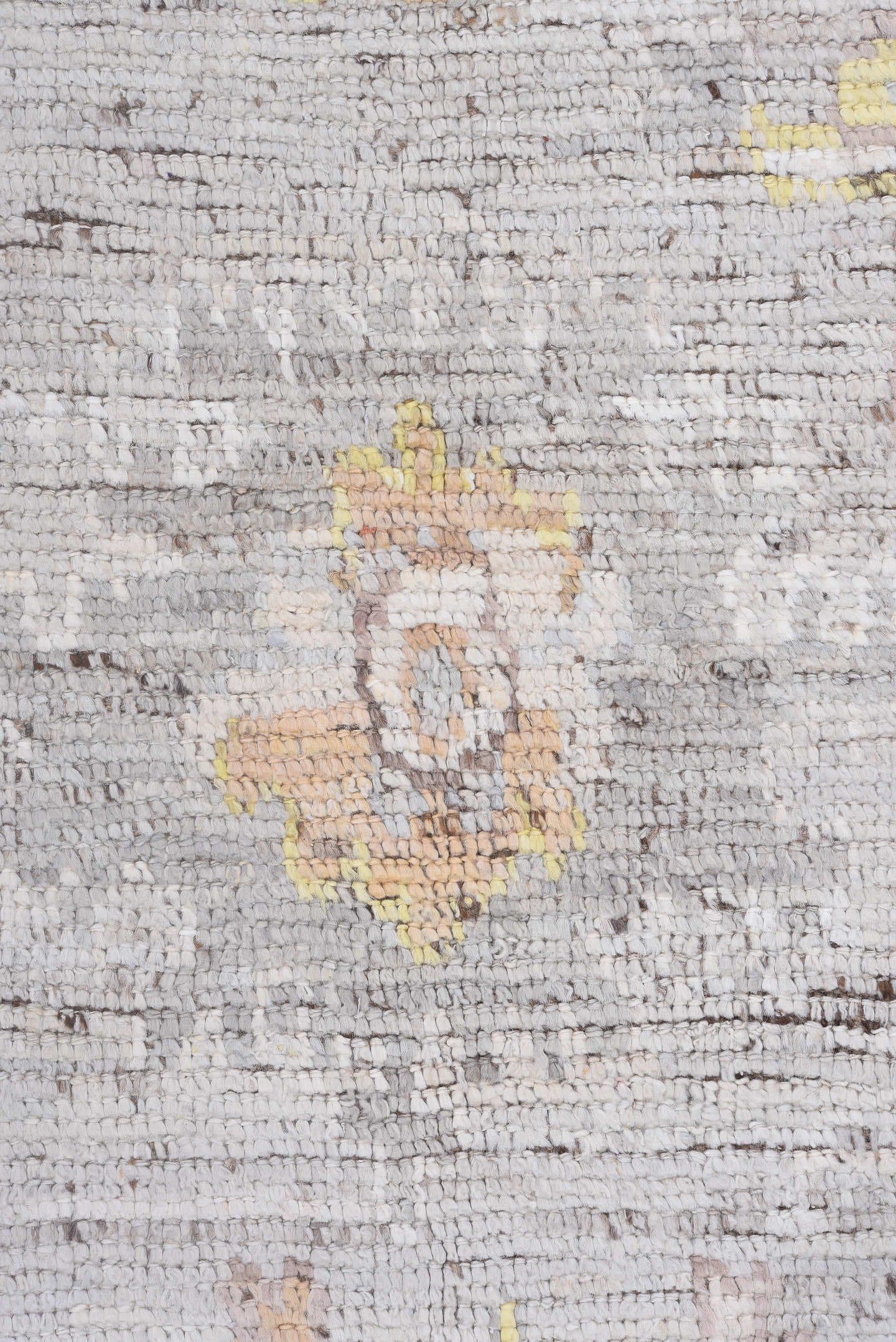 9' x 12' one-of-a-kind handmade vintage Tulu large size rug. Color palette: ivory, taupe, pale_gold, soft_gray, beige, camel