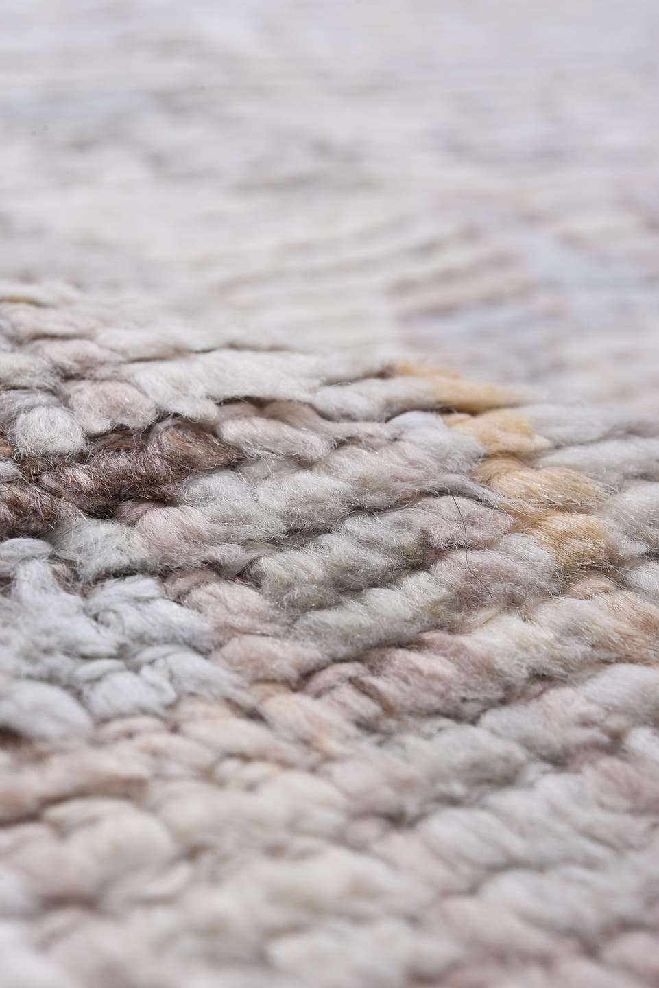 9' x 12' one-of-a-kind handmade vintage Tulu large size rug. Color palette: ivory, taupe, pale_gold, soft_gray, beige, camel