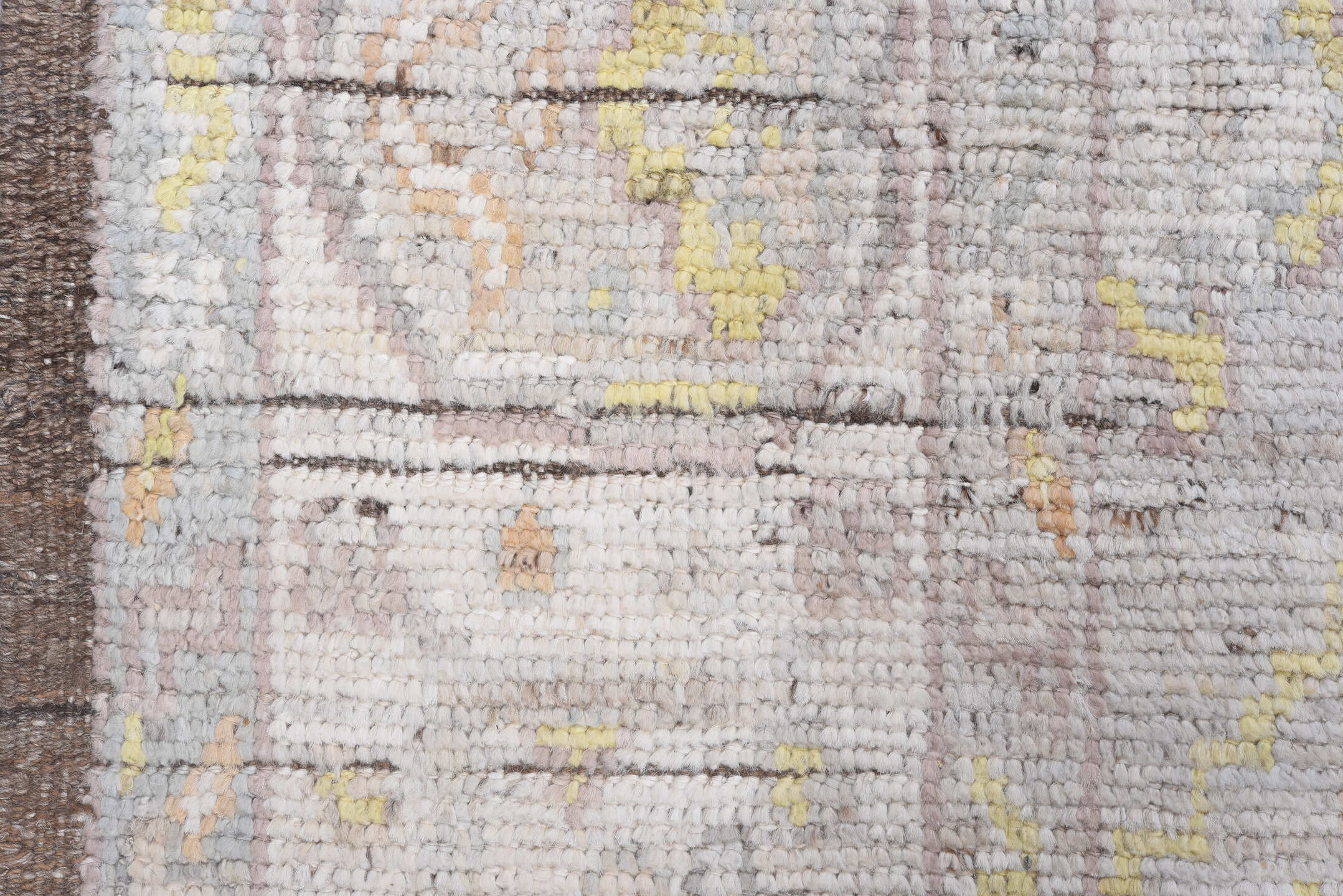 8' x 10' one-of-a-kind handmade vintage Tulu large size rug. Color palette: gray, pink, off-white, light gray, brown