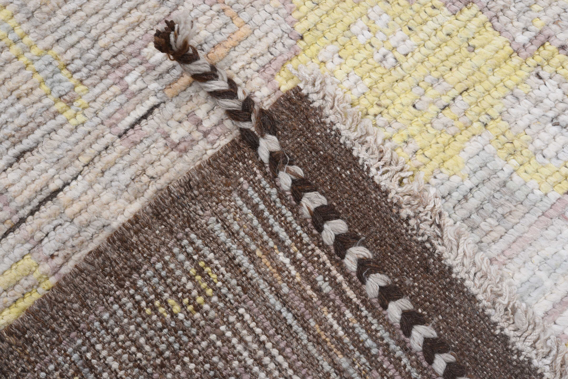 8' x 10' one-of-a-kind handmade vintage Tulu large size rug. Color palette: gray, pink, off-white, light gray, brown