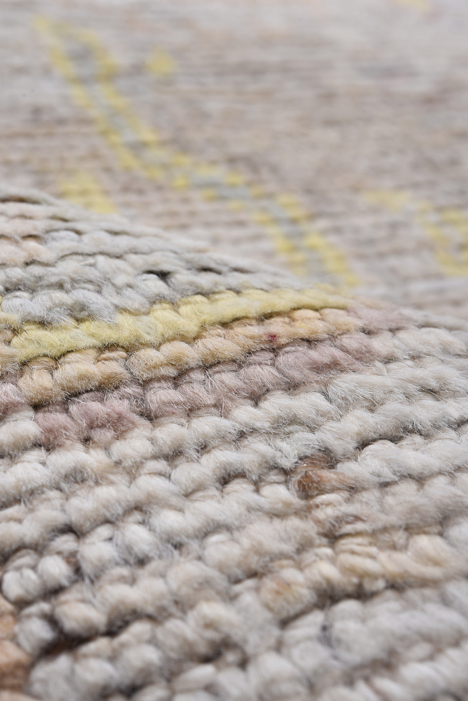8' x 10' one-of-a-kind handmade vintage Tulu large size rug. Color palette: gray, pink, off-white, light gray, brown