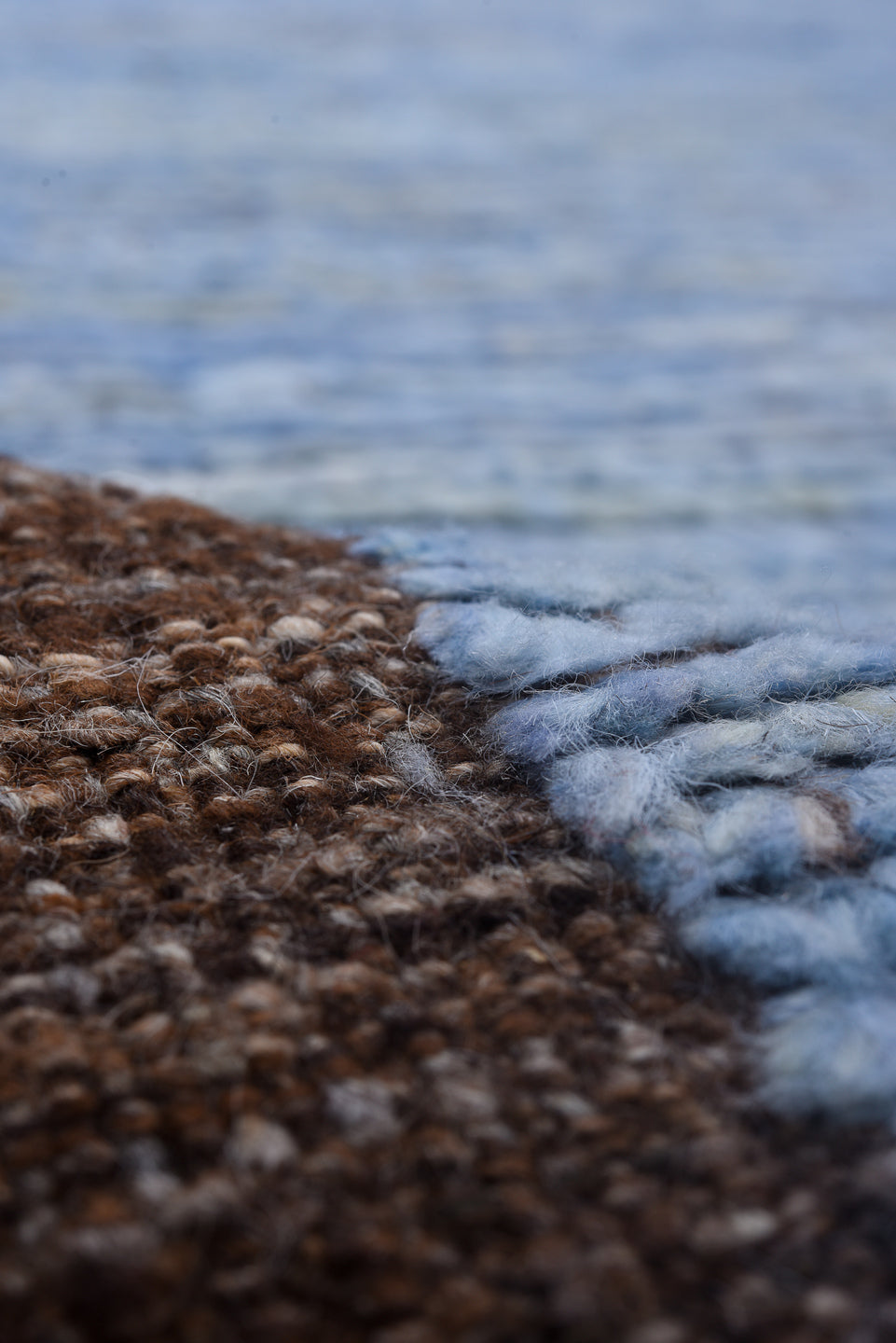 9' x 12' one-of-a-kind handmade vintage Tulu large size rug. Color palette: black, blue, brown, gray, light blue, light gray