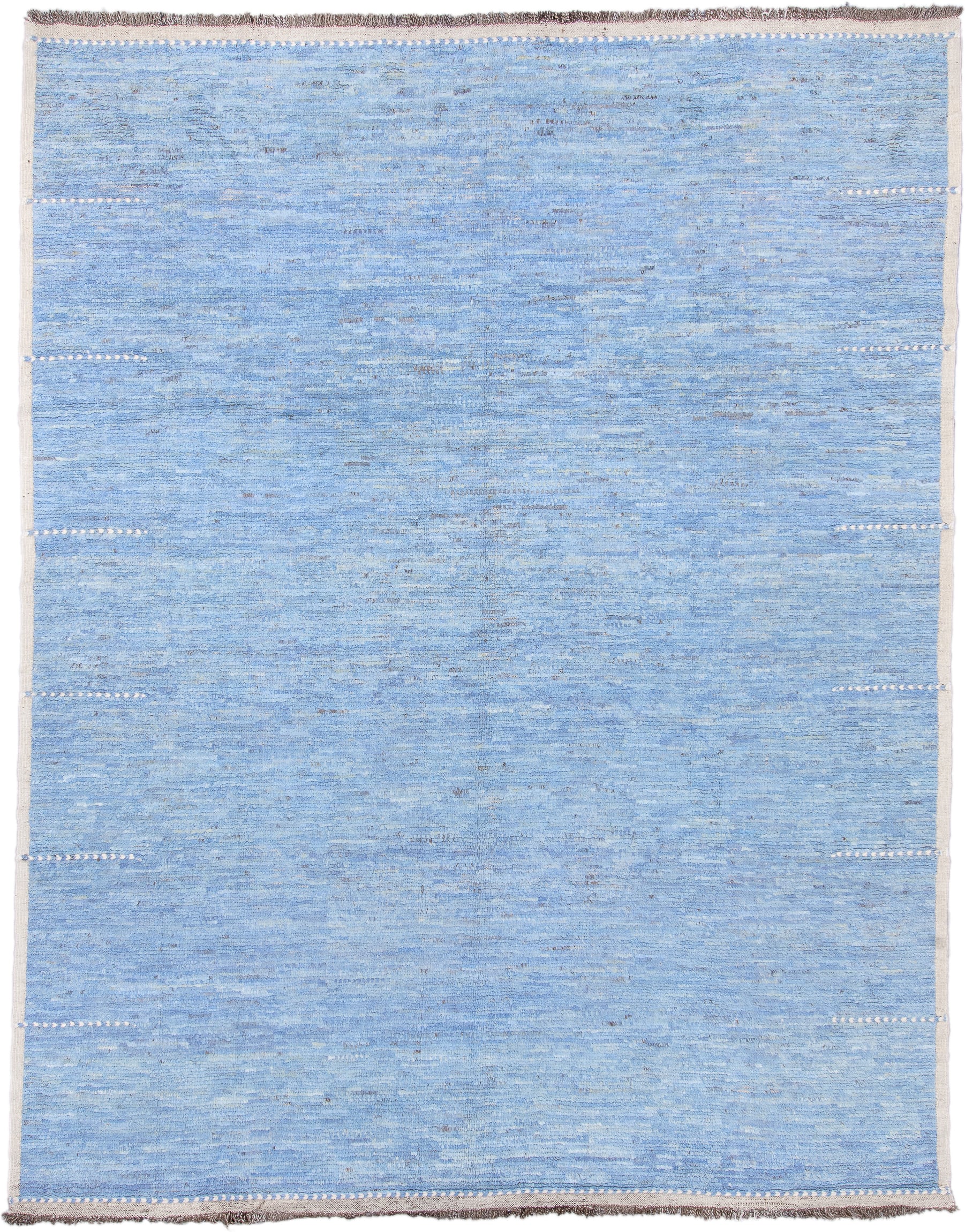 9' x 12' one-of-a-kind handmade vintage Tulu large size rug. Color palette: sky blue, ivory, slate, taupe, light blue, gray