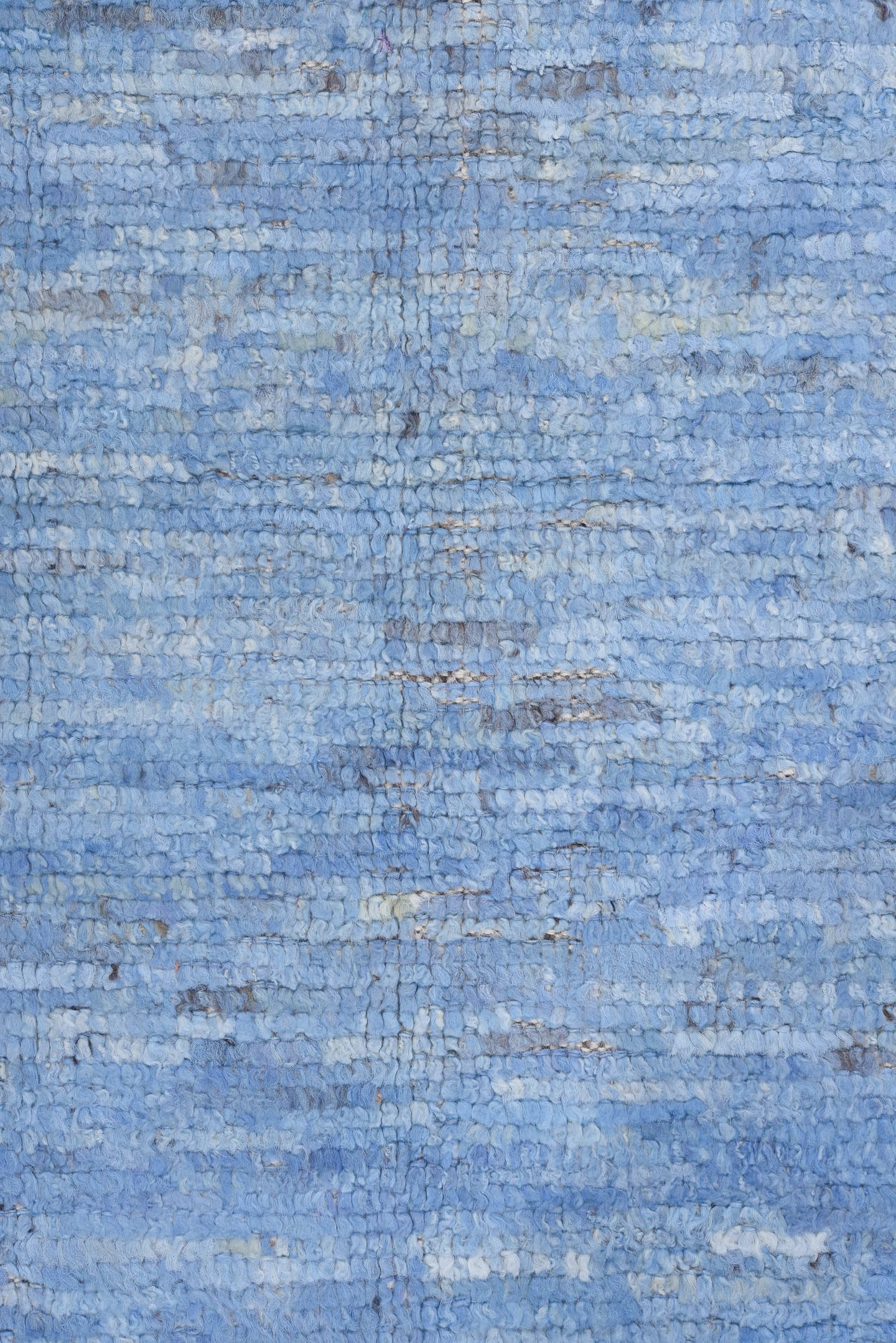 9' x 12' one-of-a-kind handmade vintage Tulu large size rug. Color palette: sky blue, ivory, slate, taupe, light blue, gray