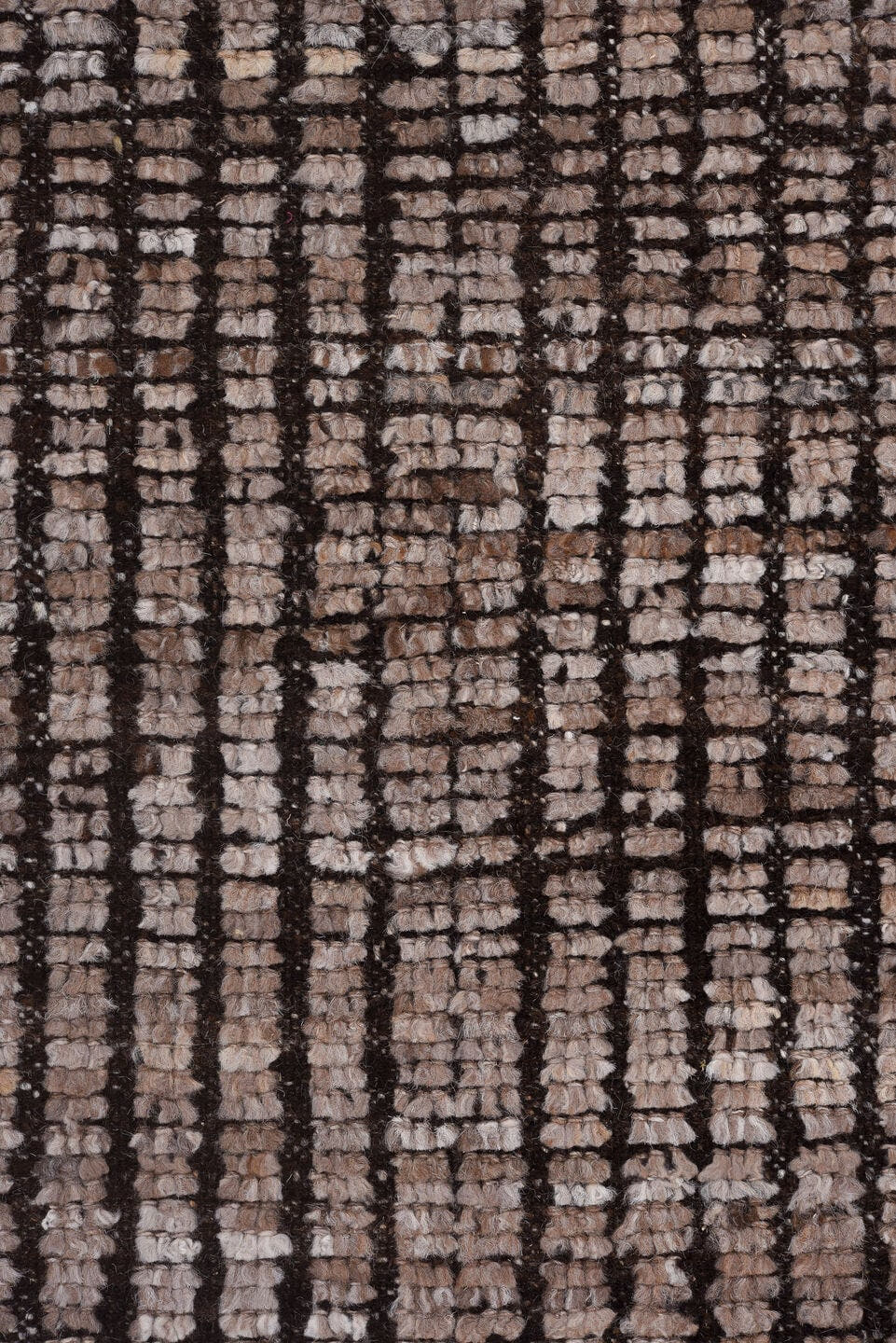 8' x 9' one-of-a-kind handmade vintage Tulu rug. Color palette: taupe, brown, charcoal, ivory, beige, gray, black