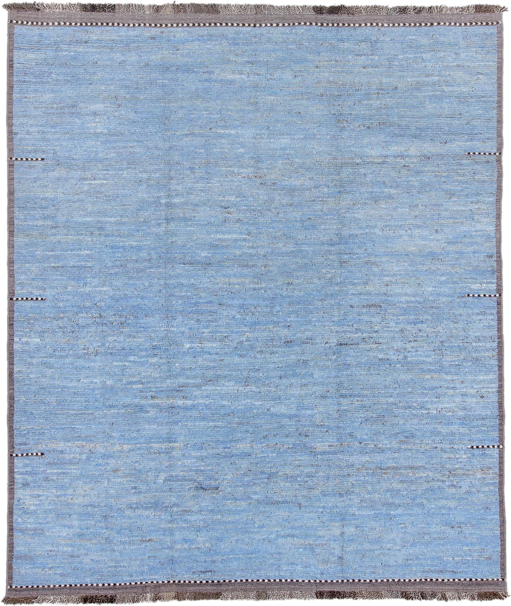 8' x 9' one-of-a-kind handmade vintage Tulu rug. Color palette: sky blue, taupe, ivory, slate, charcoal, light blue, beige
