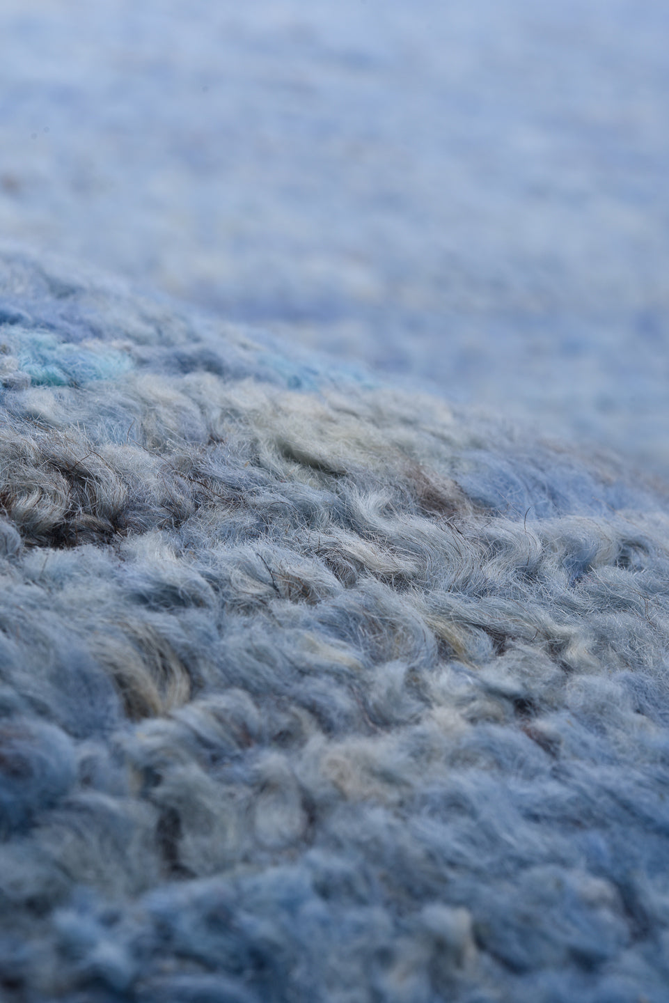 10' x 13' one-of-a-kind handmade vintage Tulu large size rug. Color palette: blue, gray, light blue, light gray