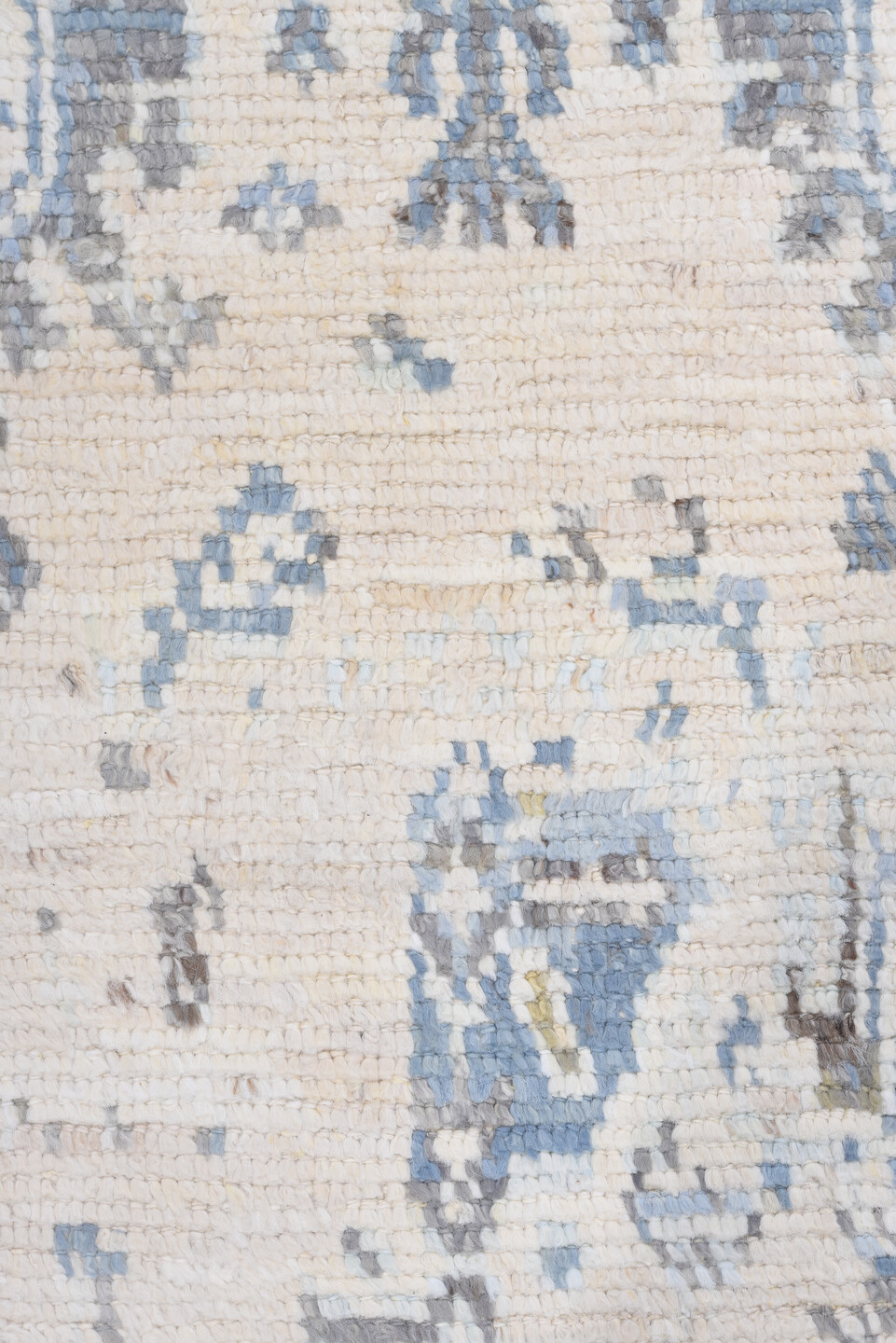 8' x 9' one-of-a-kind handmade vintage Tulu rug. Color palette: ivory, pale blue, light gray, cream, taupe, light blue