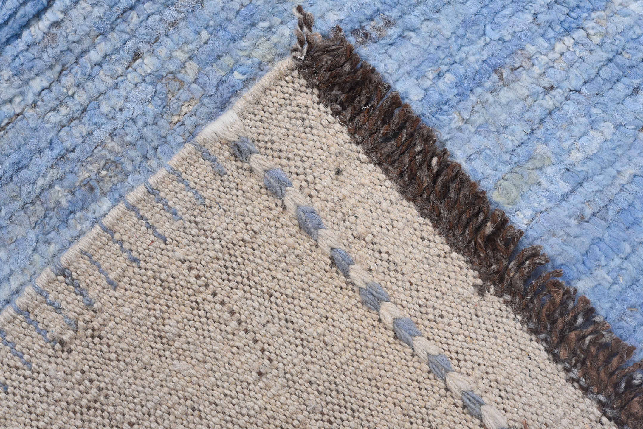 8' x 10' one-of-a-kind handmade vintage Tulu large size rug. Color palette: blue, gainsboro, gray, light blue, light gray
