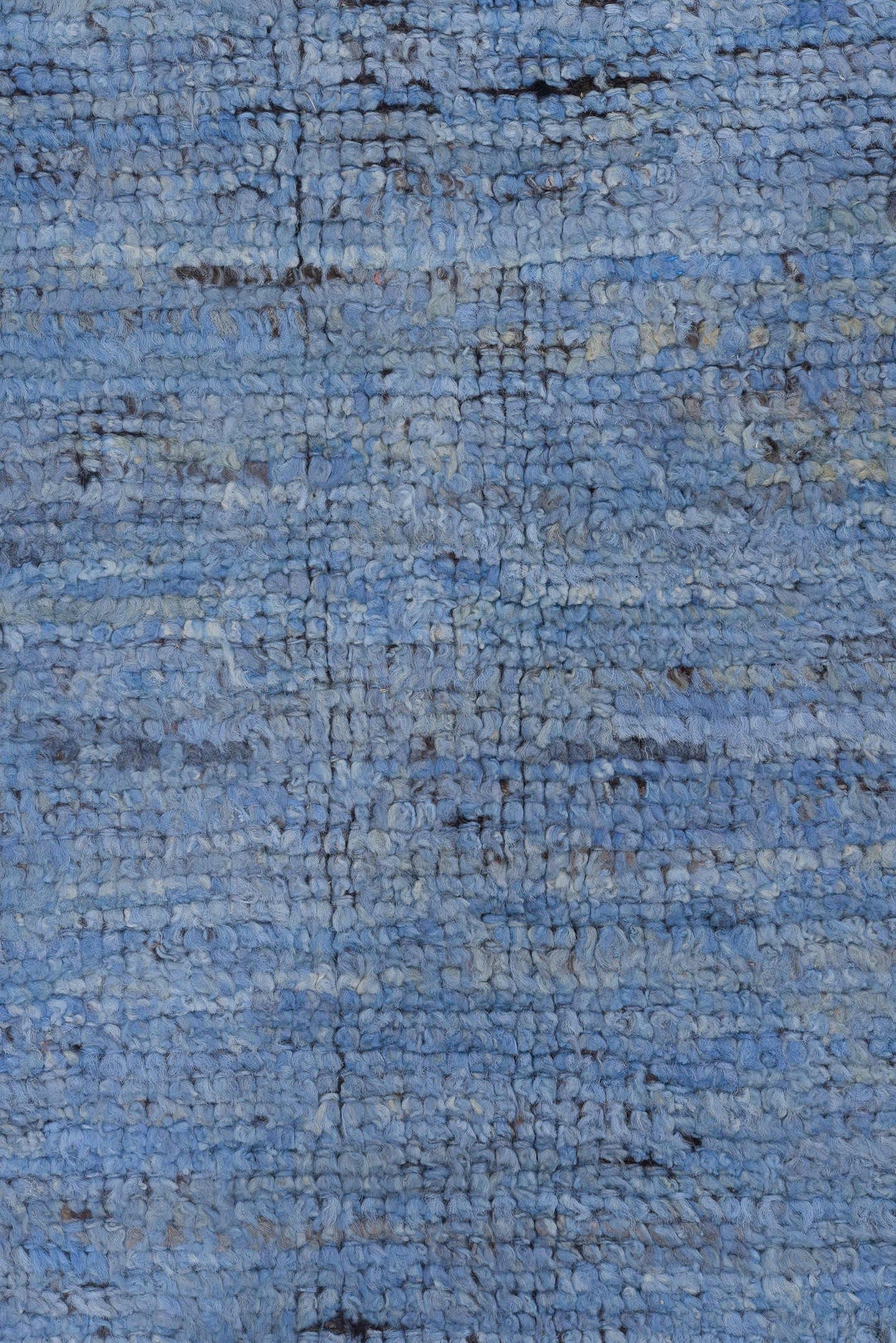 9' x 13' one-of-a-kind handmade vintage Tulu large size rug. Color palette: sky blue, charcoal, slate, ivory, light blue