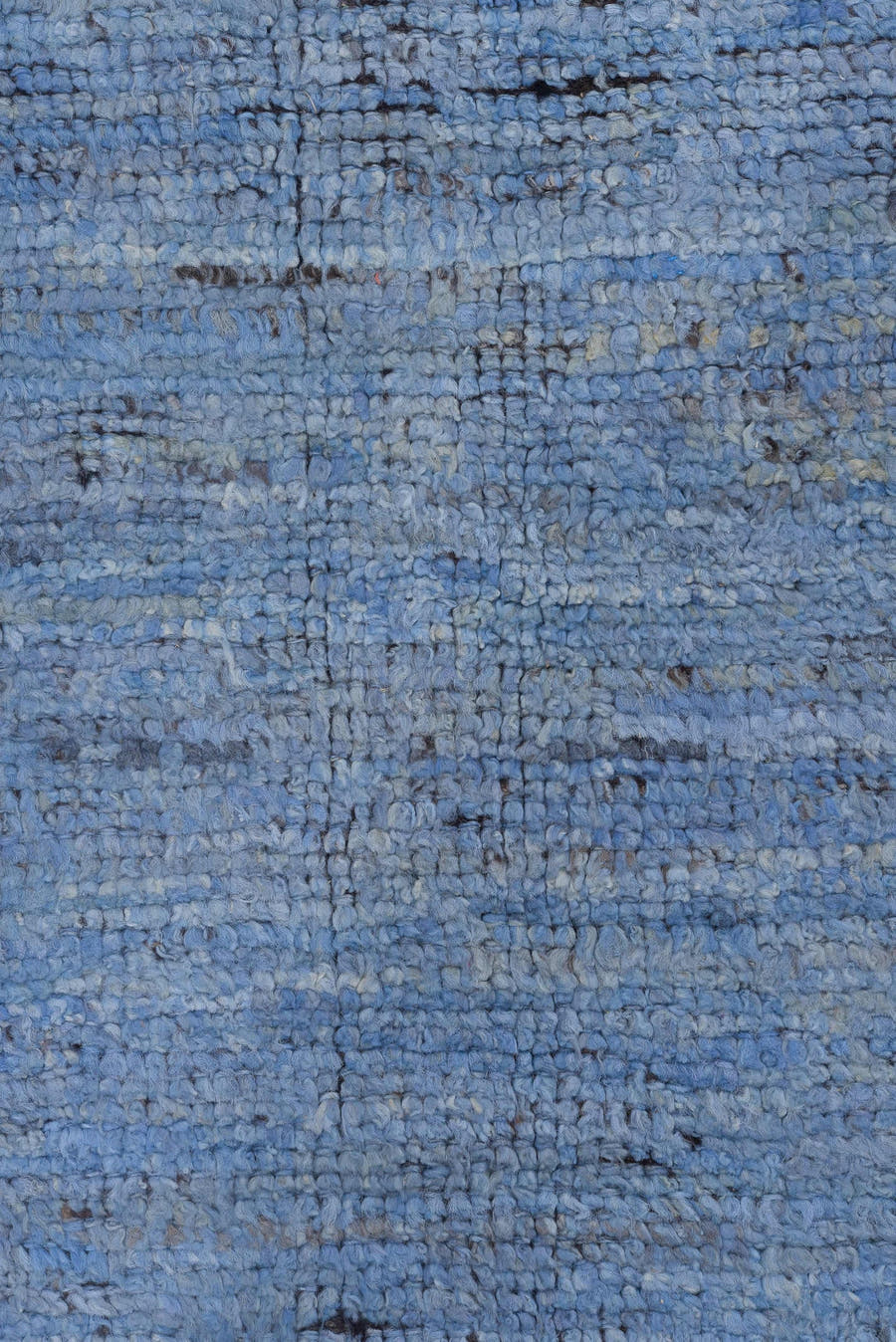 9' x 13' one-of-a-kind handmade vintage Tulu large size rug. Color palette: sky blue, charcoal, slate, ivory, light blue