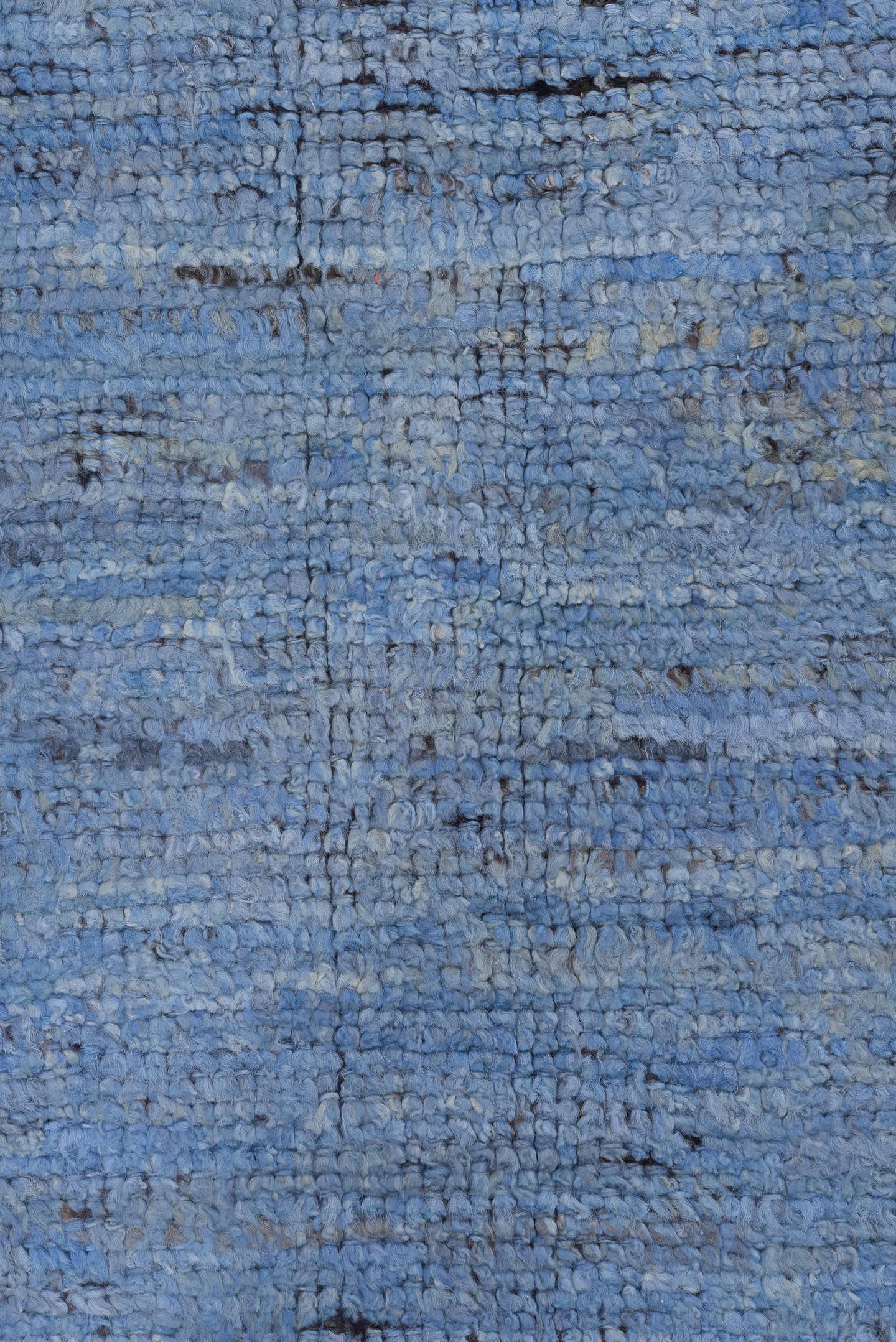 9' x 13' one-of-a-kind handmade vintage Tulu large size rug. Color palette: sky blue, charcoal, slate, ivory, light blue