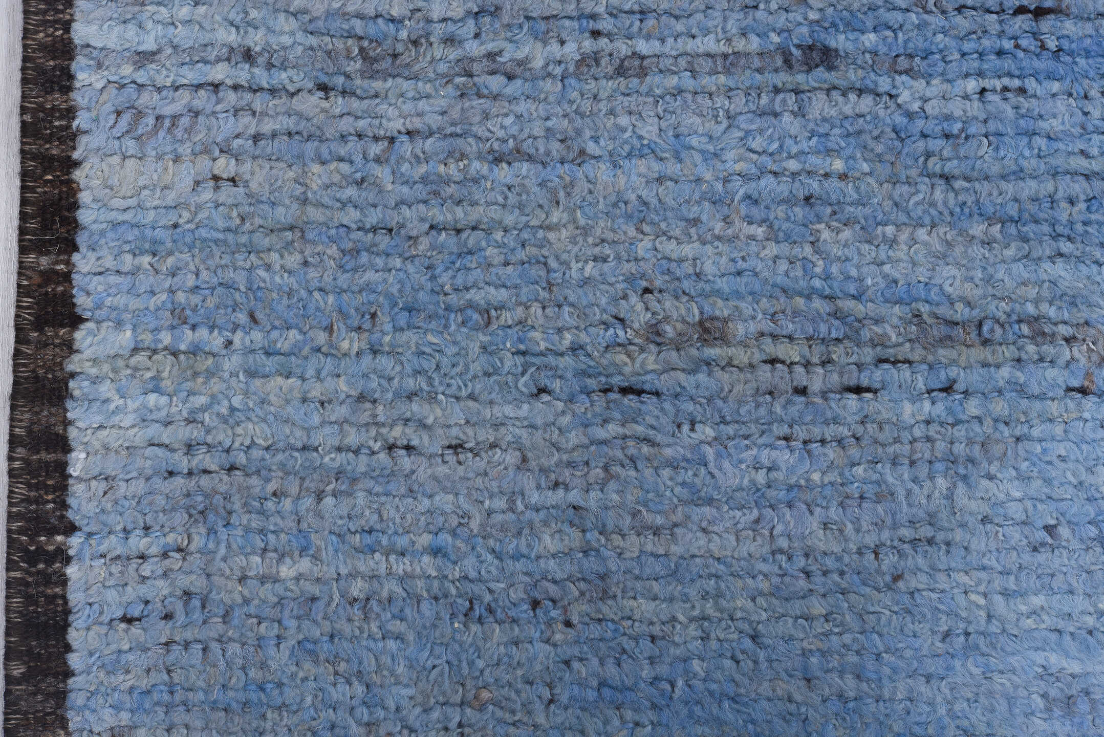 9' x 13' one-of-a-kind handmade vintage Tulu large size rug. Color palette: sky blue, charcoal, slate, ivory, light blue