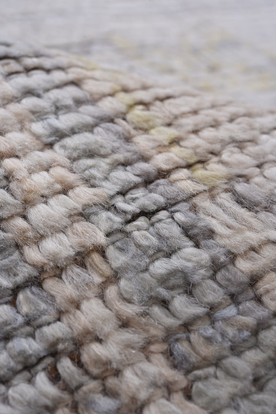 8' x 10' one-of-a-kind handmade vintage Tulu large size rug. Color palette: ivory, taupe, pale blue, cream, gold, beige