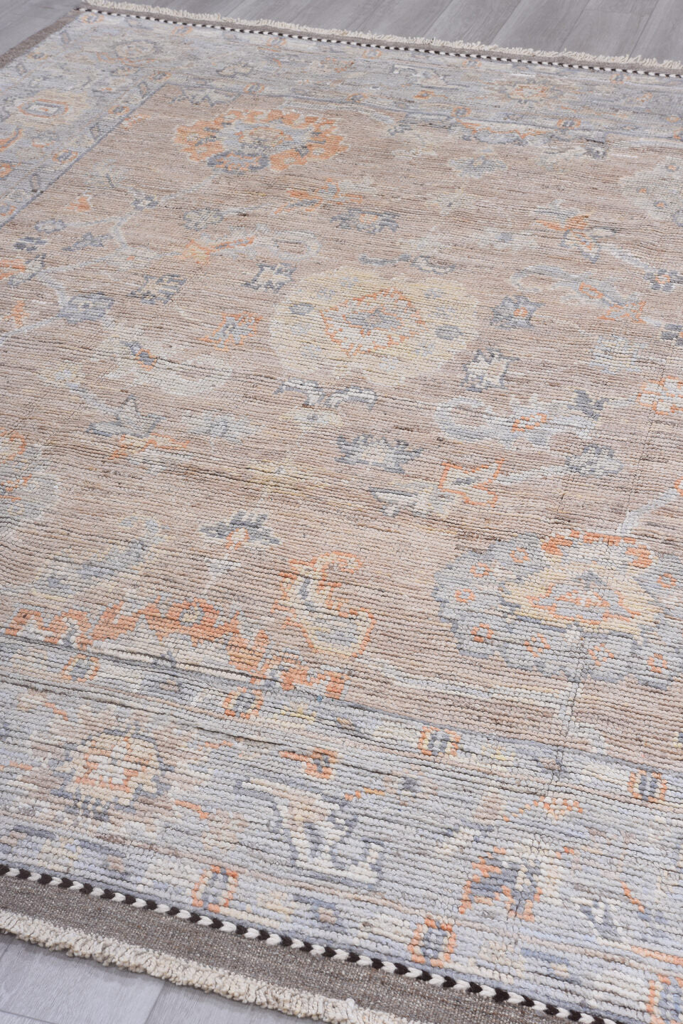 8' x 10' one-of-a-kind handmade vintage Tulu large size rug. Color palette: brown, dim gray, gainsboro, gray, light gray