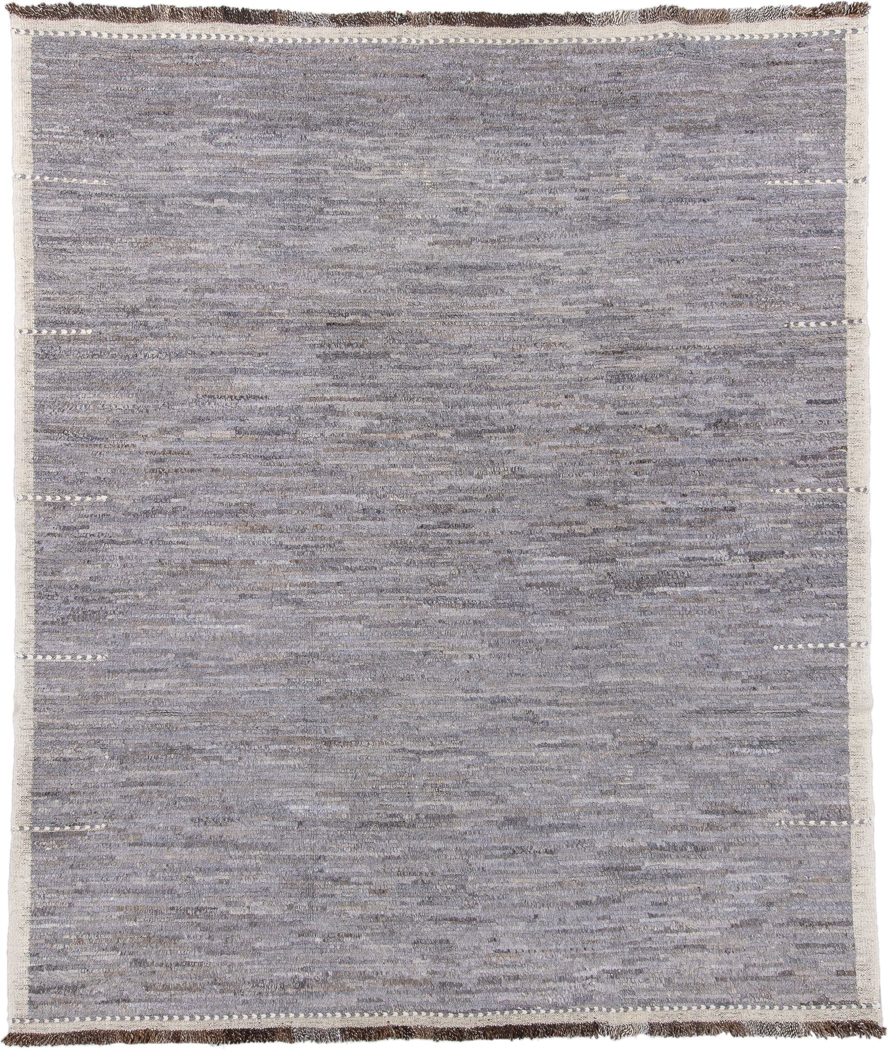 8' x 9' one-of-a-kind handmade vintage Tulu rug. Color palette: gray, ivory, taupe, charcoal, brown, beige, black