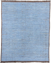 9' x 11' one-of-a-kind handmade vintage Tulu large size rug. Color palette: sky blue, brown, ivory, slate, light blue, gray