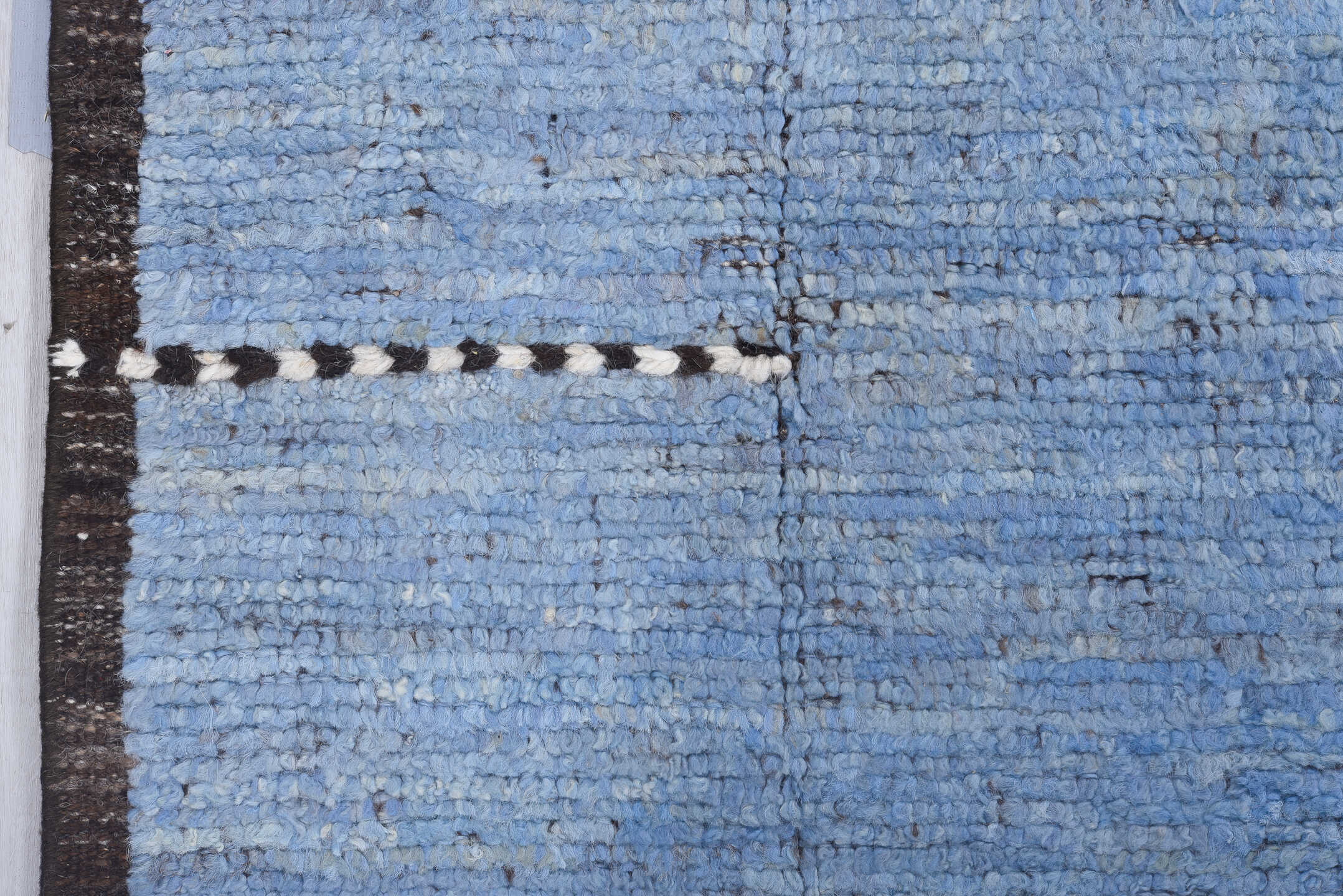 9' x 11' one-of-a-kind handmade vintage Tulu large size rug. Color palette: sky blue, brown, ivory, slate, light blue, gray
