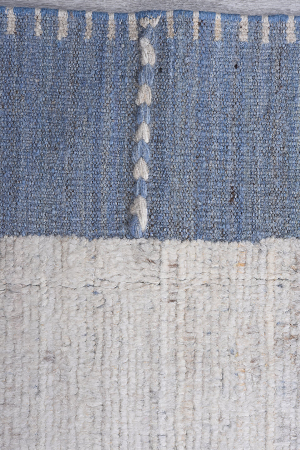 9' x 11' one-of-a-kind handmade vintage Tulu large size rug. Color palette: ivory, blue, slate, taupe, charcoal, gray, beige