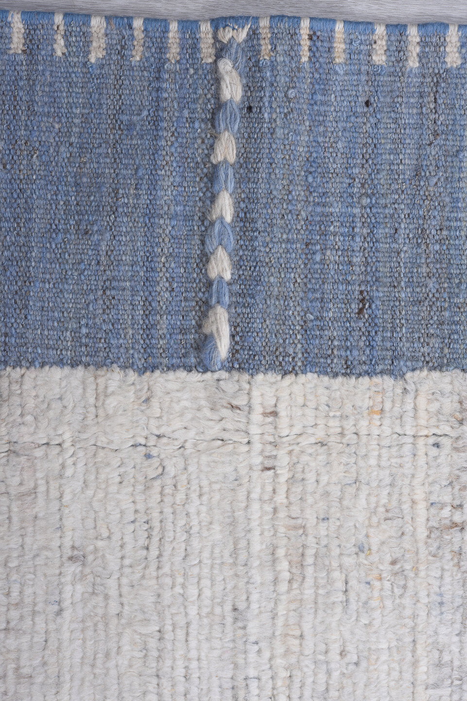 9' x 11' one-of-a-kind handmade vintage Tulu large size rug. Color palette: ivory, blue, slate, taupe, charcoal, gray, beige