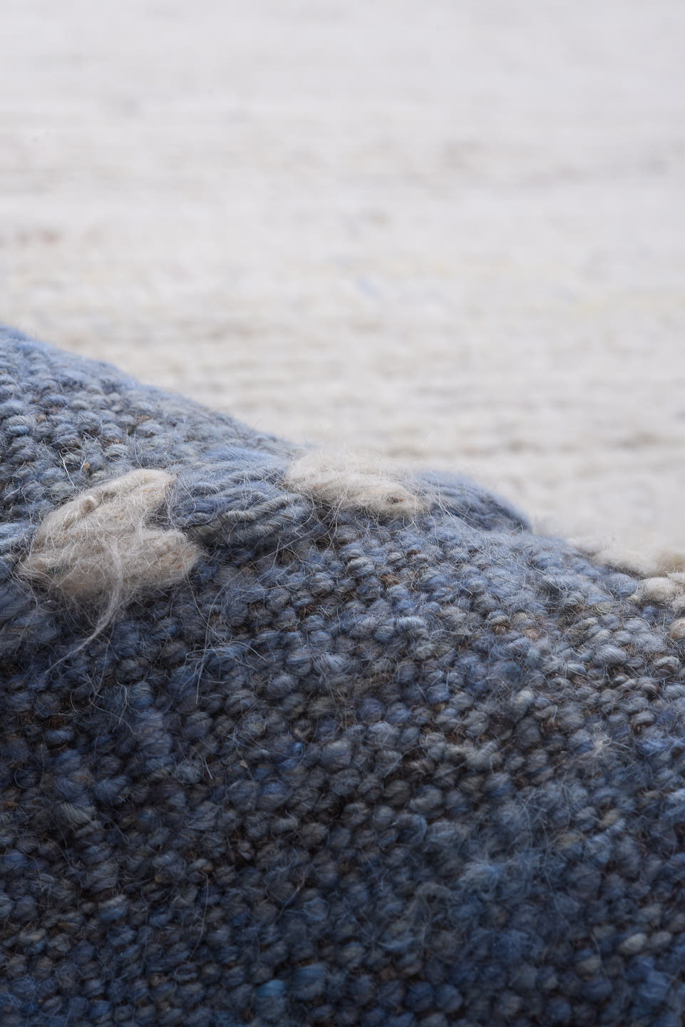 9' x 11' one-of-a-kind handmade vintage Tulu large size rug. Color palette: ivory, blue, slate, taupe, charcoal, gray, beige