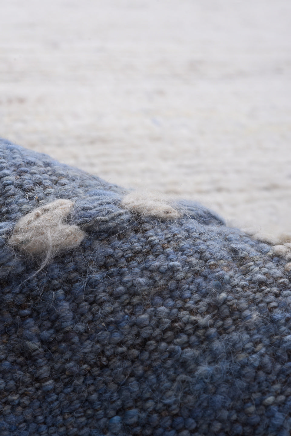 9' x 11' one-of-a-kind handmade vintage Tulu large size rug. Color palette: ivory, blue, slate, taupe, charcoal, gray, beige